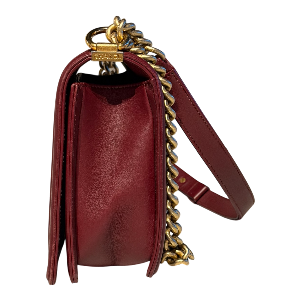 Burgundy Chevron Caviar and Leather Medium Boy Flap Bag