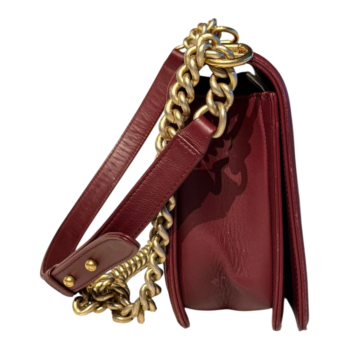 Burgundy Chevron Caviar and Leather Medium Boy Flap Bag