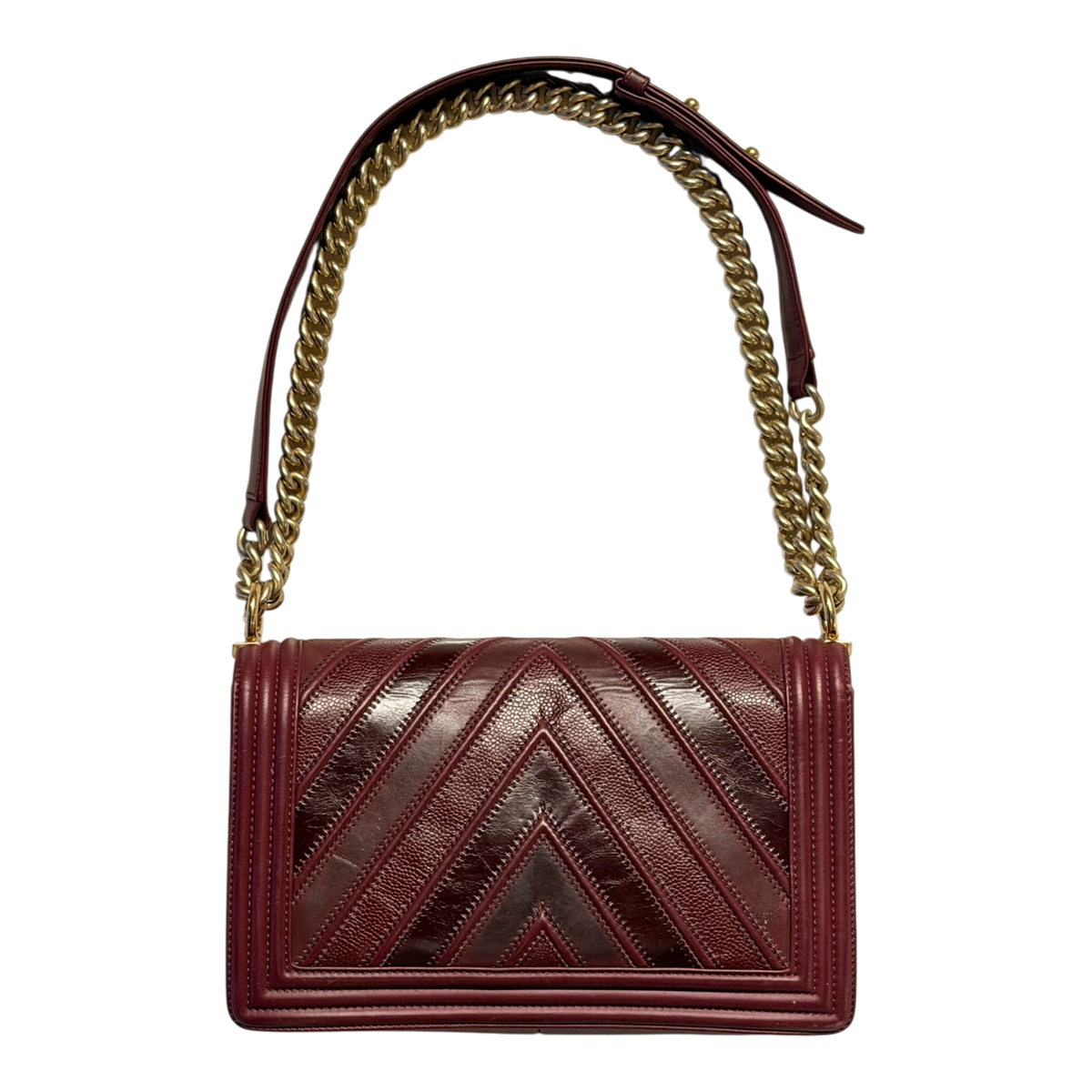 Burgundy Chevron Caviar and Leather Medium Boy Flap Bag