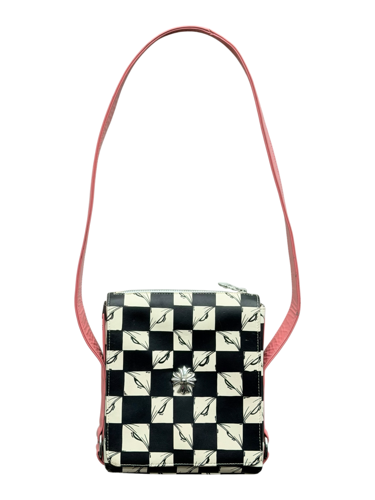 Black Cream 99 Eyes Checkered Leather Crossbody Bag