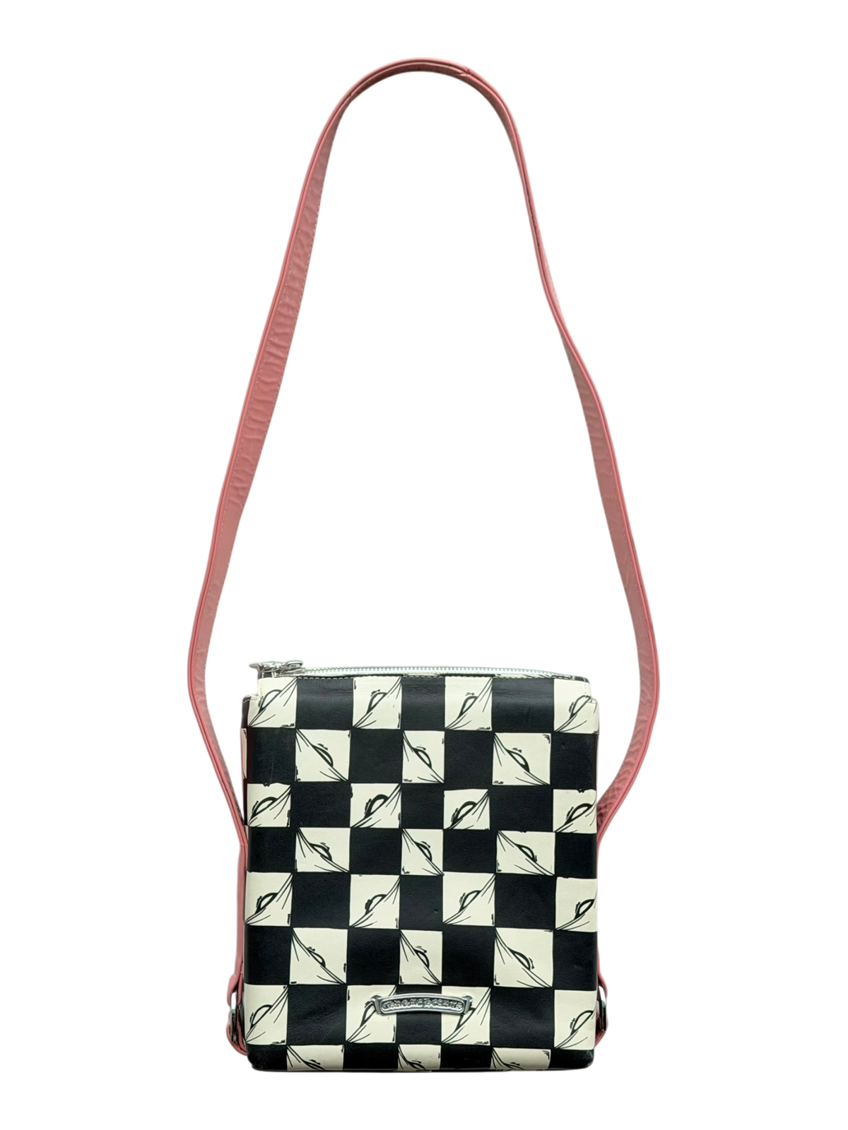 Black Cream 99 Eyes Checkered Leather Crossbody Bag