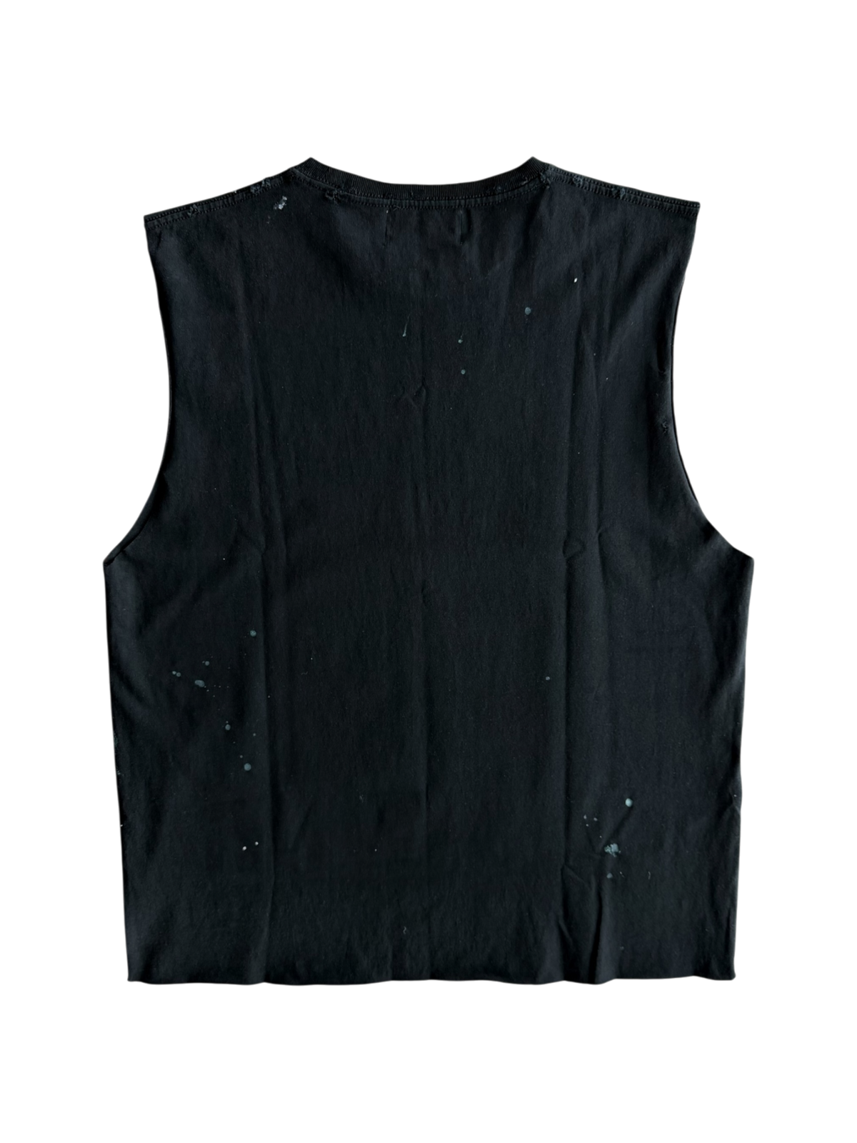 Tiger Photo Cut Off Distressed Paint Splatter Tee Black