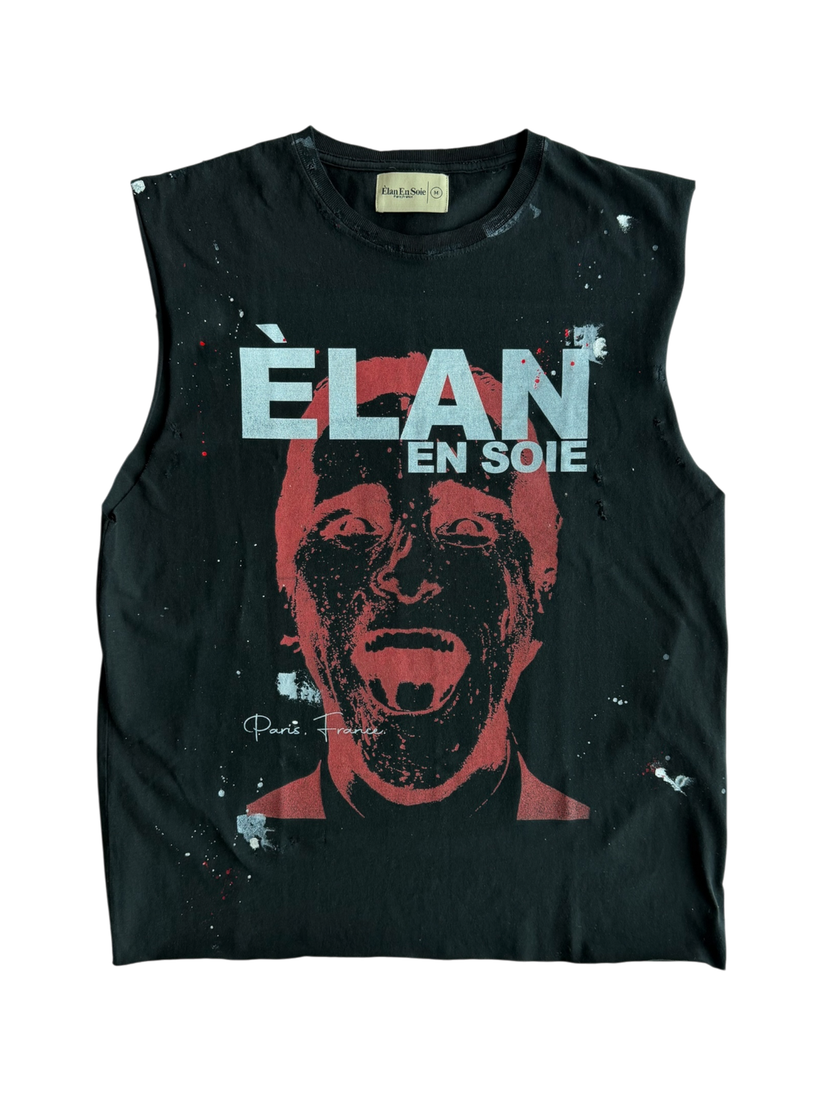 Psycho Distressed Paint Splatter Cut Off Tee Black