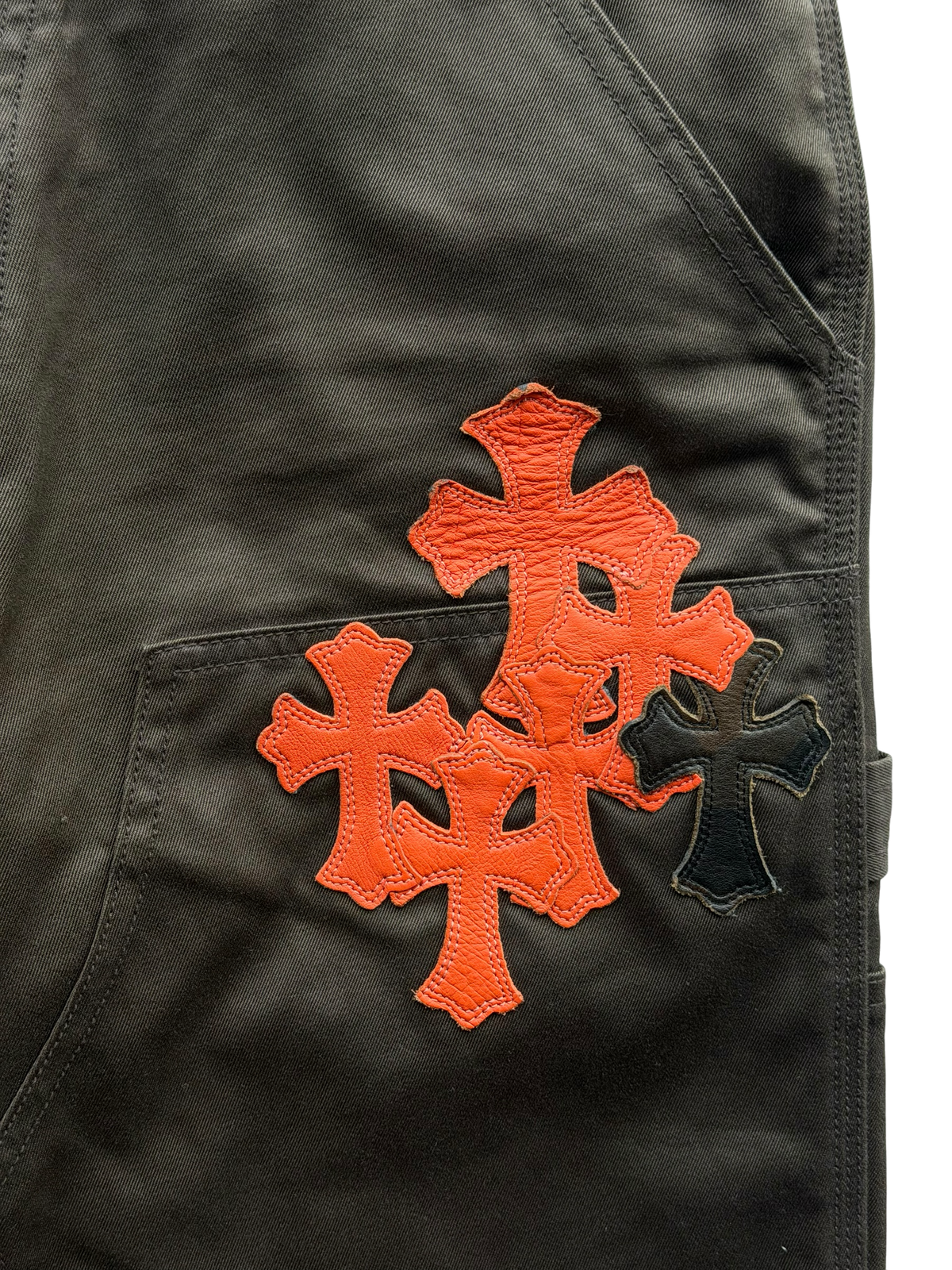 Brown & Orange Cross Patch Carpenter Jeans
