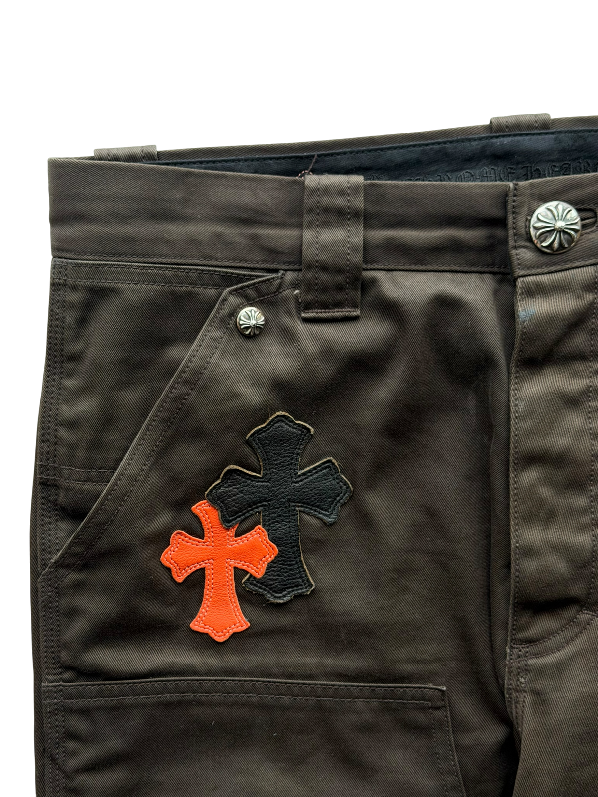 Brown & Orange Cross Patch Carpenter Jeans