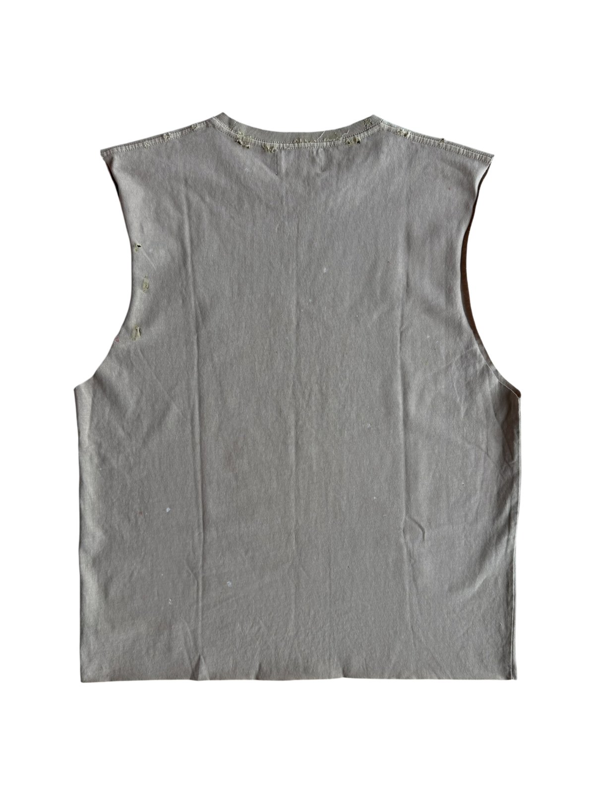 Psycho Distressed Paint Splatter Cut Off Tee Tan