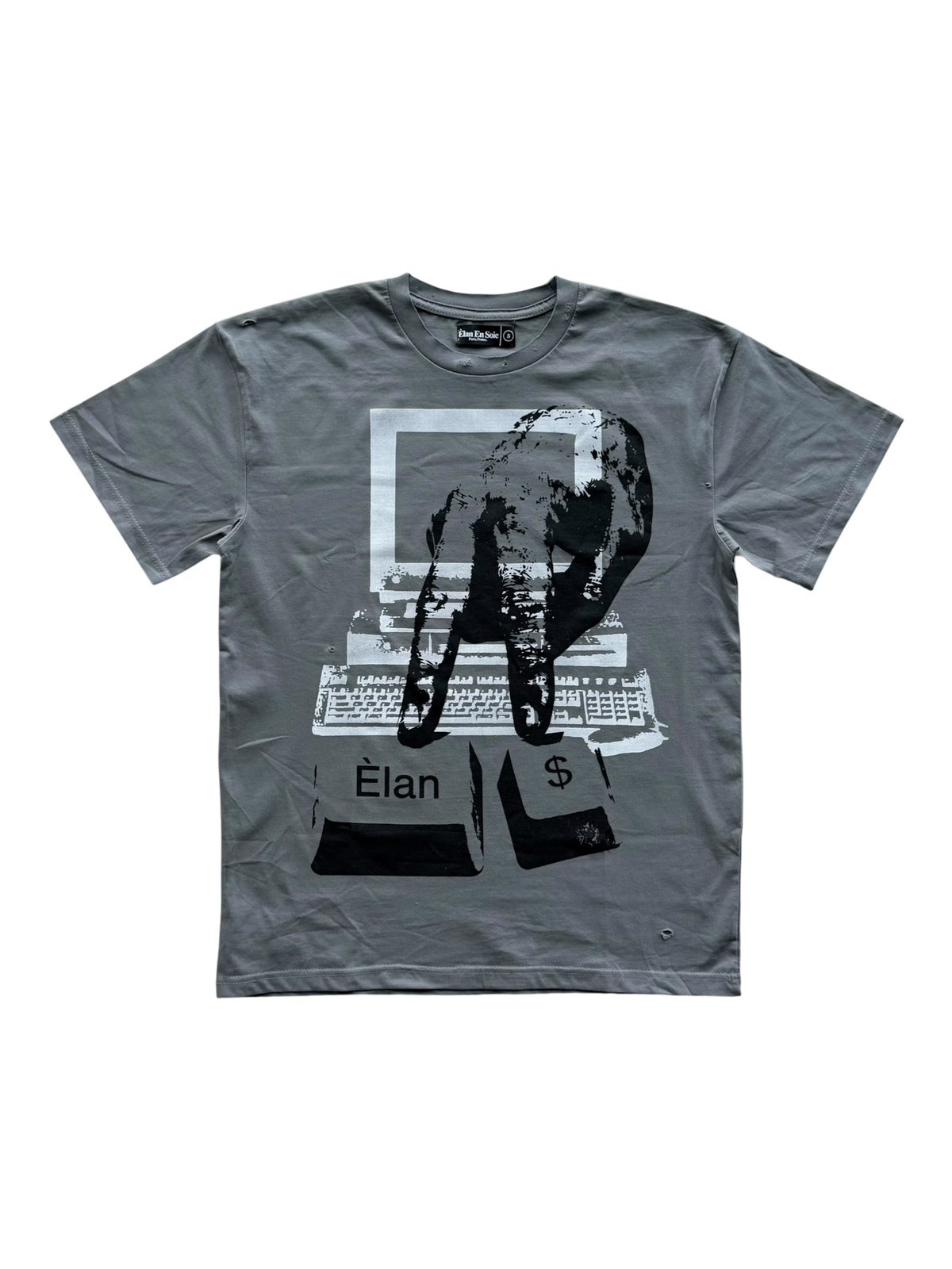 Paper Trail Distressed Tee Grey