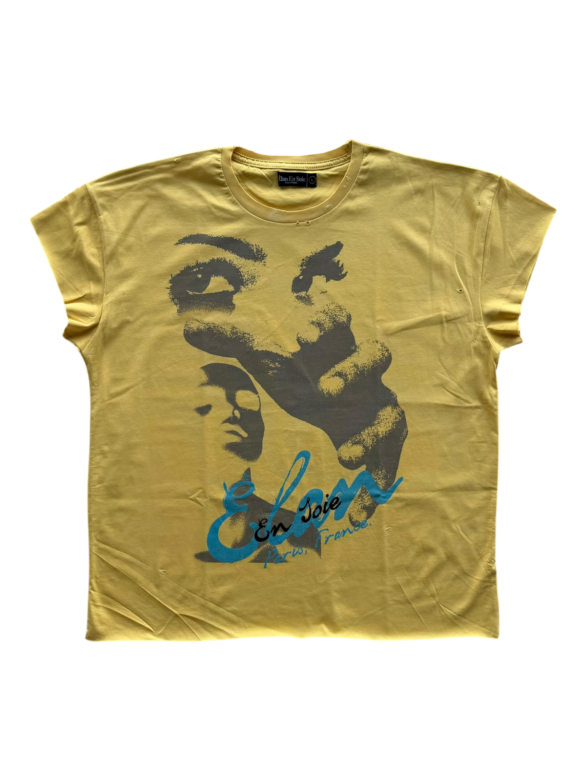 Mixed Faces Distressed Sleeveless Tee Yellow