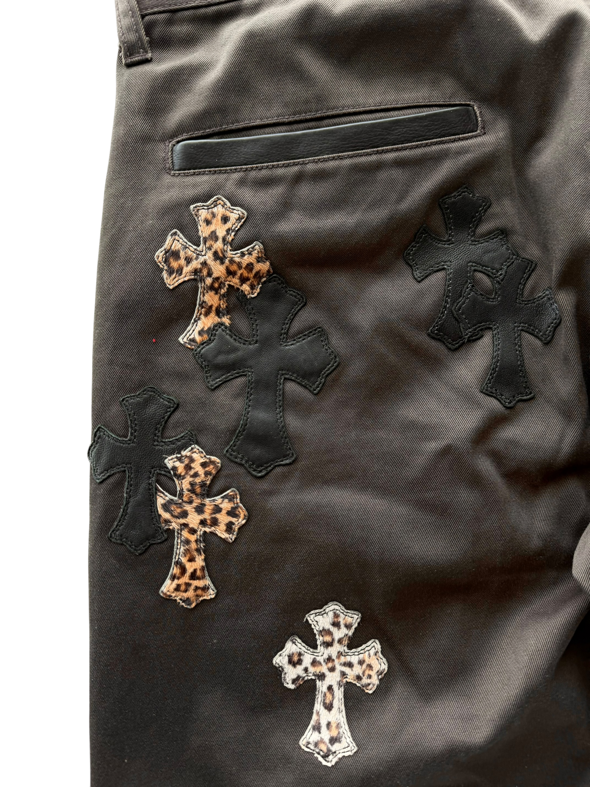 Brown Cheetah Cross Patch Chino Pants