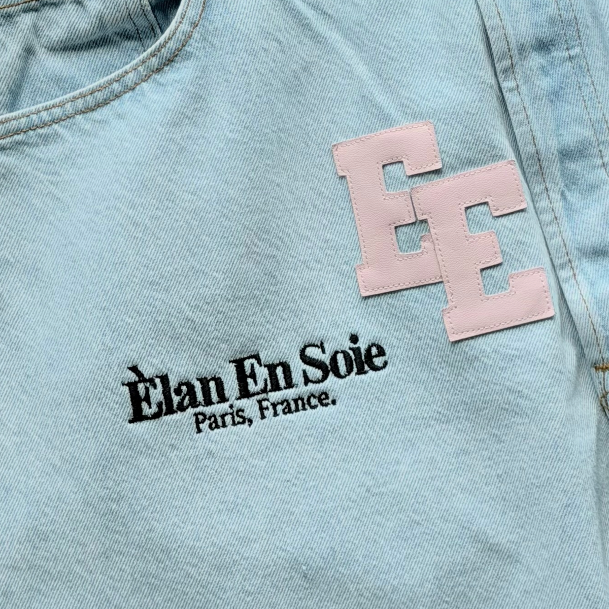 Two Tone Pink Patch Light Wash Blue Jeans