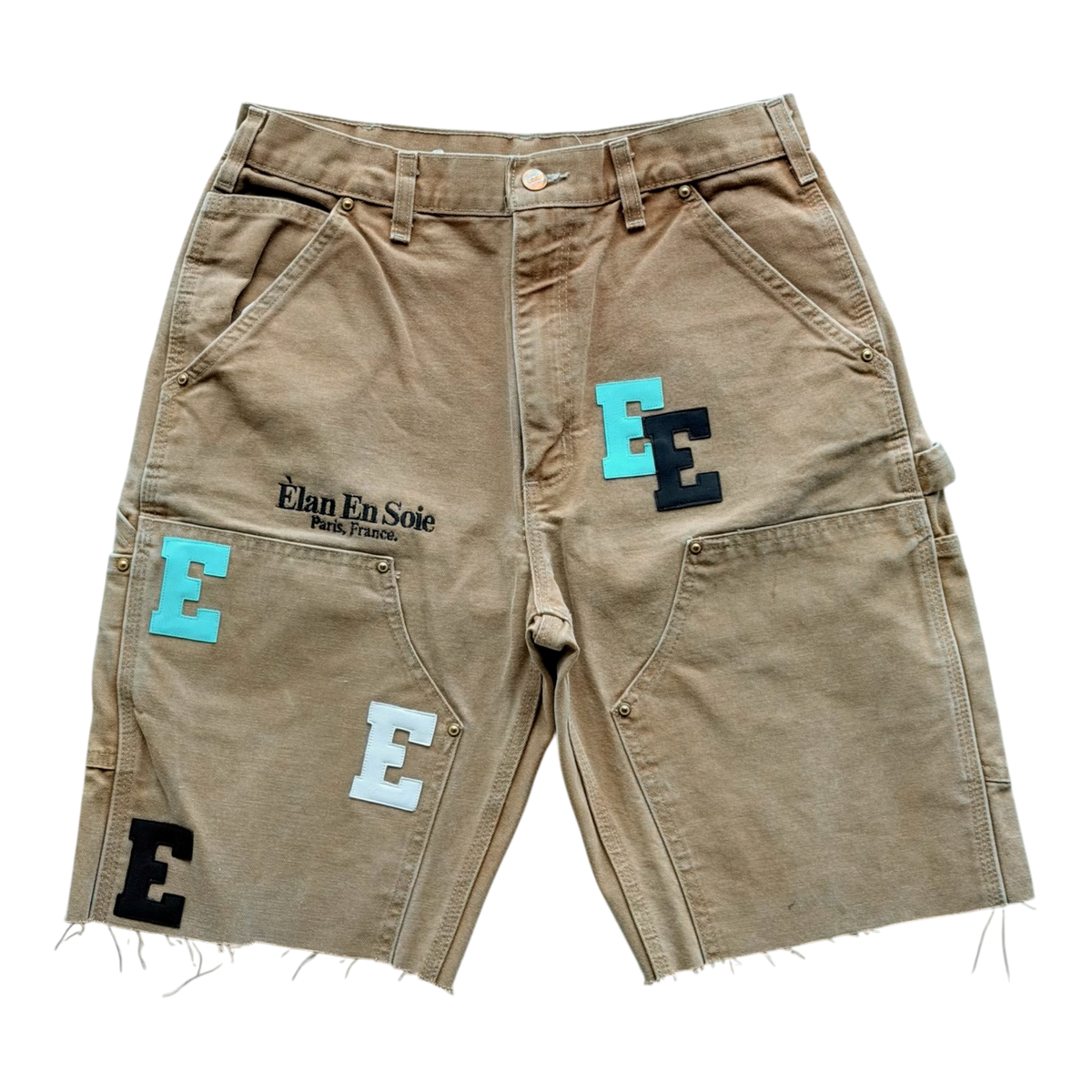 Tiffany White Black Patch Tan Carpenter Shorts