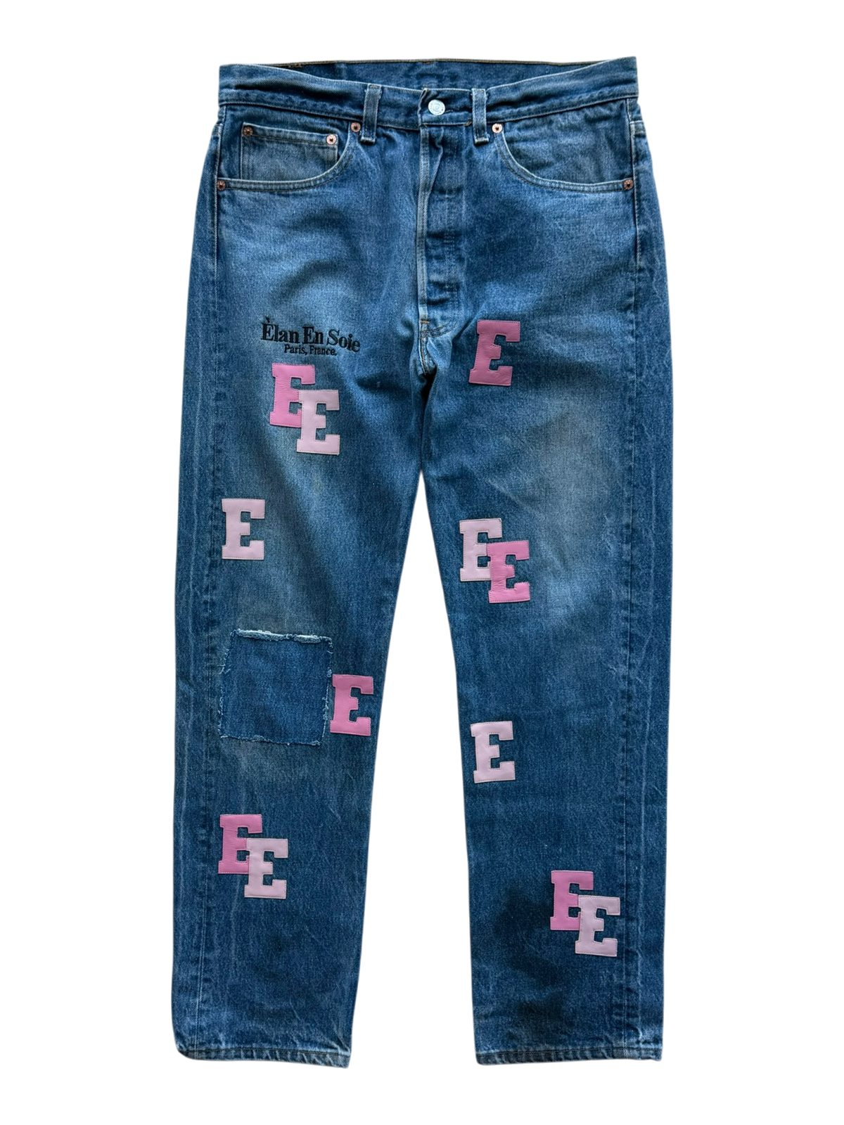 Two Tone Pink Patch Dark Indigo Jean