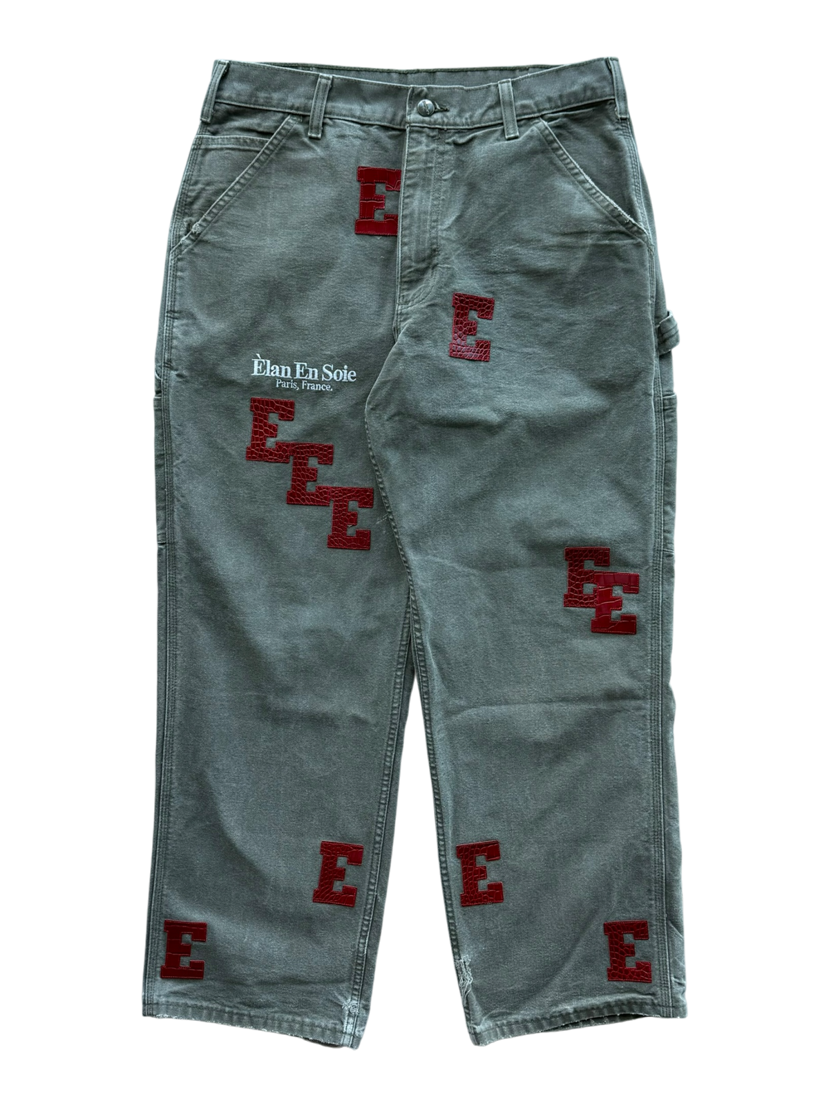 Red Croc Patch Green Grey Carpenter Pants