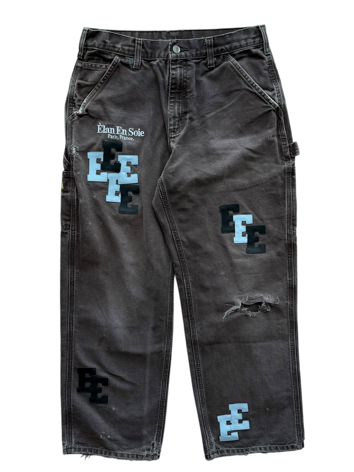 Black Light Blue Patch Brown Carpenter Pants