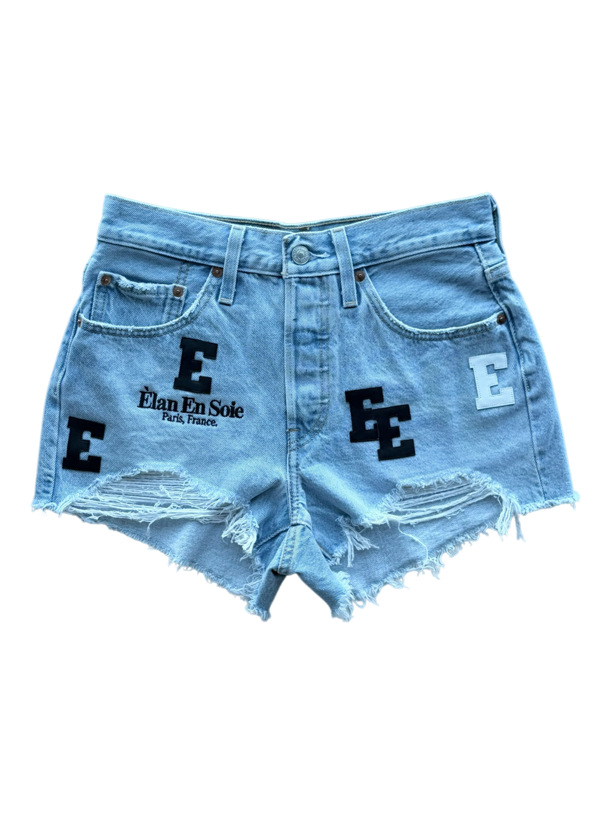 Black & White Patch Women's Denim Cutoff Shorts