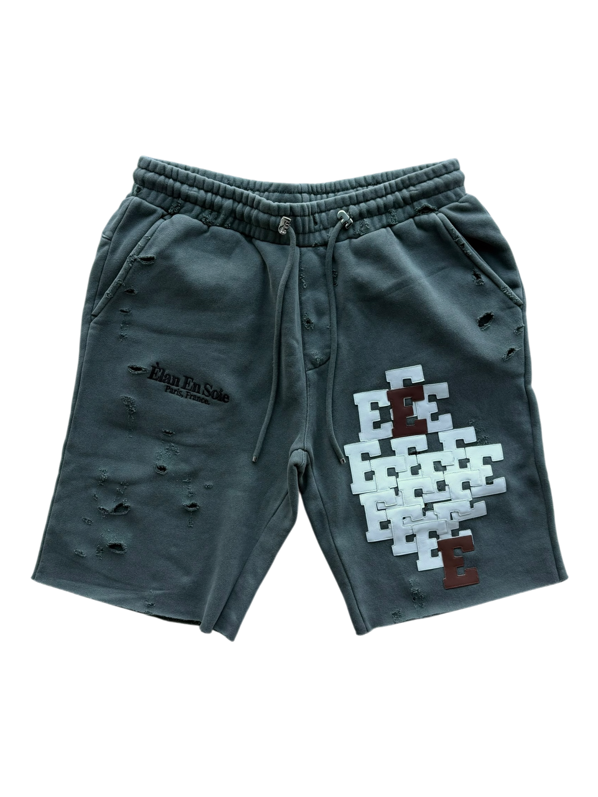 White & Brown Patch Sweatshorts Grey