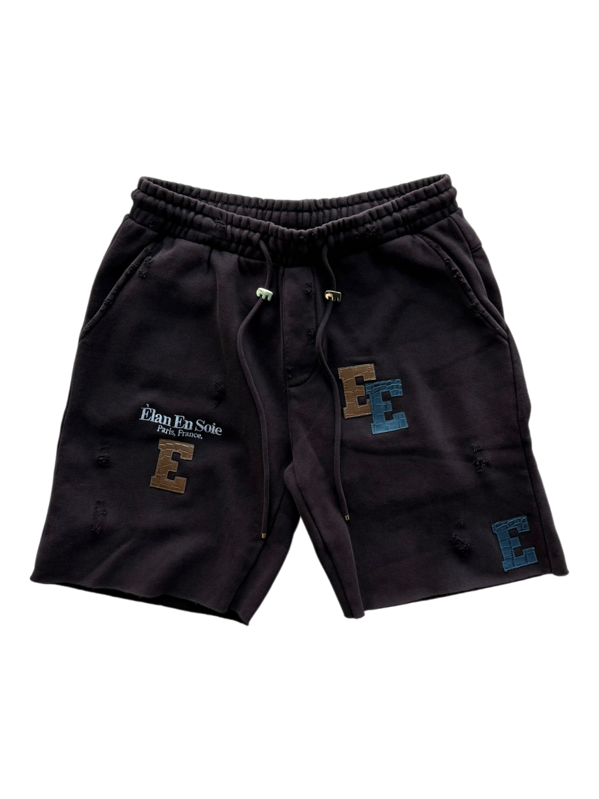Bronze & Navy Croc Patch Sweatshorts Brown