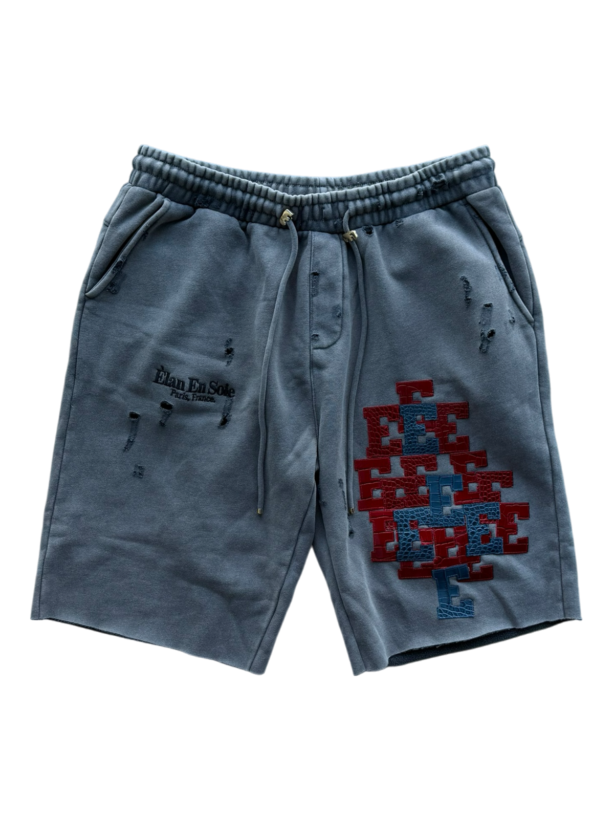 Red & Navy Croc Patch Sweatshorts Grey