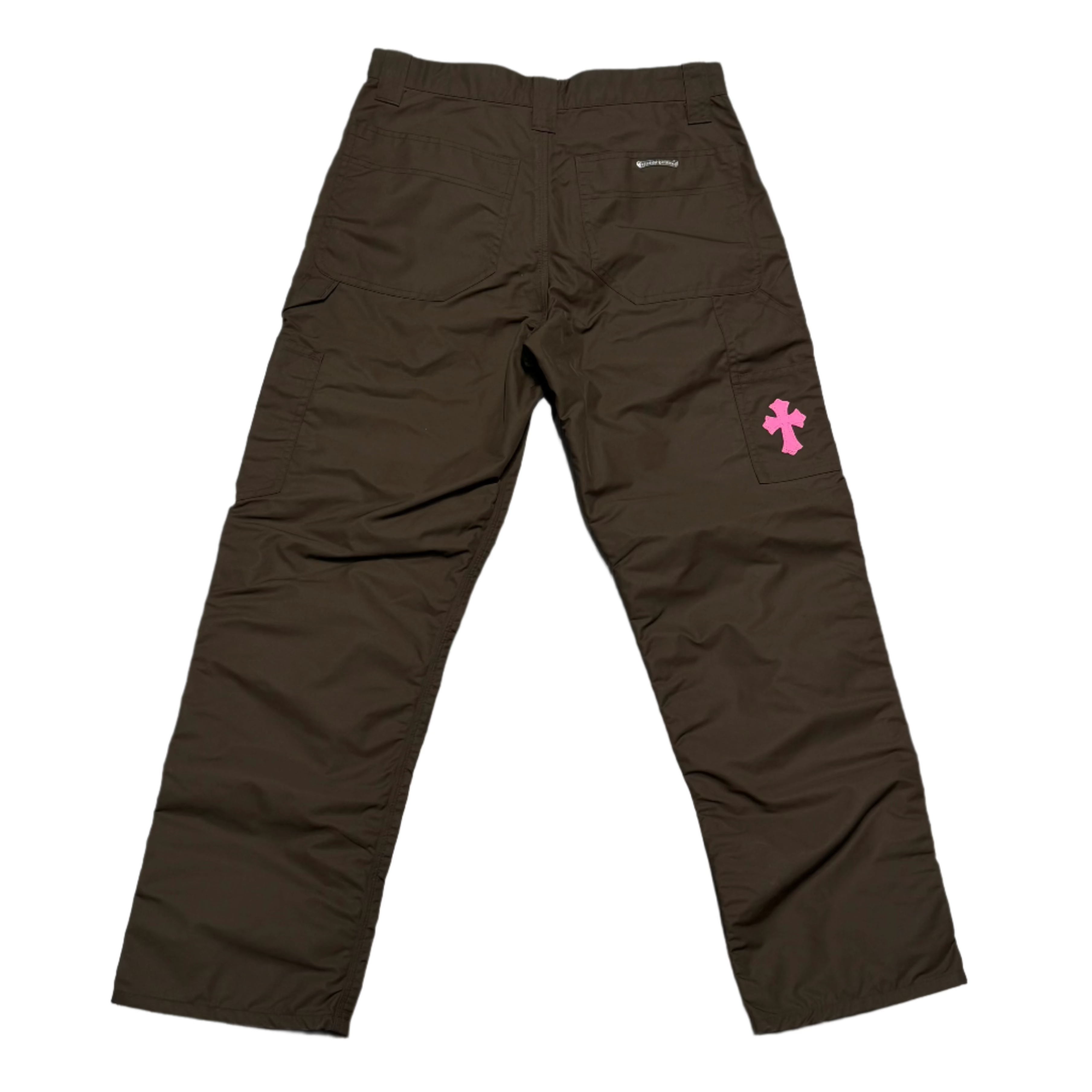 Brown Nylon Pink Leather Cross Patch Work Jeans