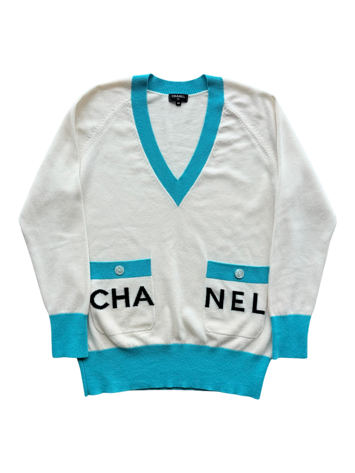White & Turquoise La Pausa Women's Sweater