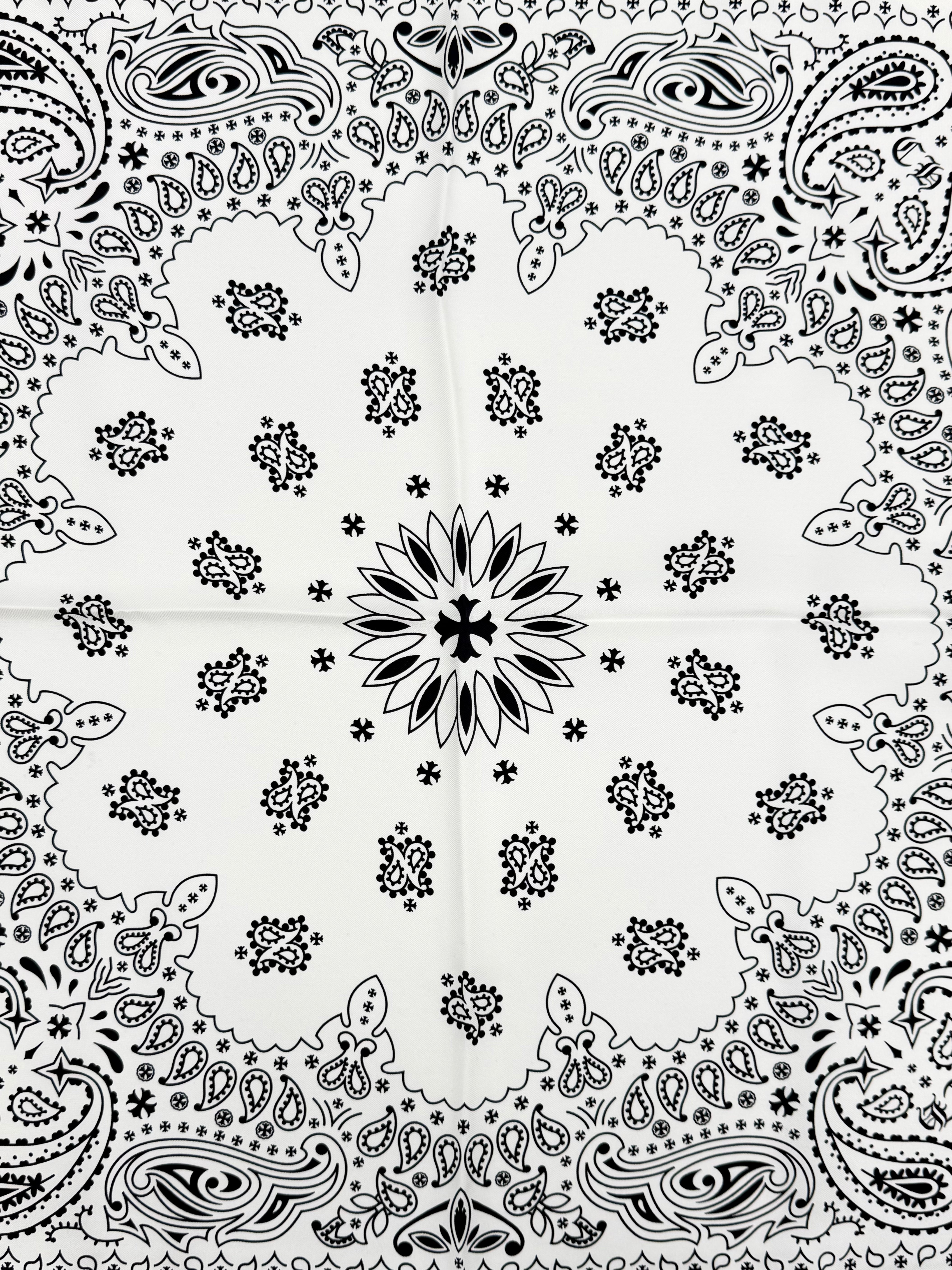 Floral Print Silk Bandana White