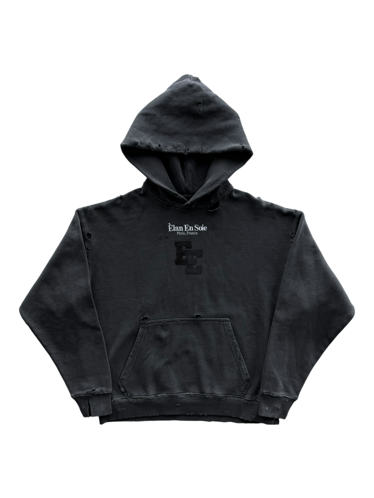 Varsity Bulldog Black Croc Patch Distressed Hoodie Black