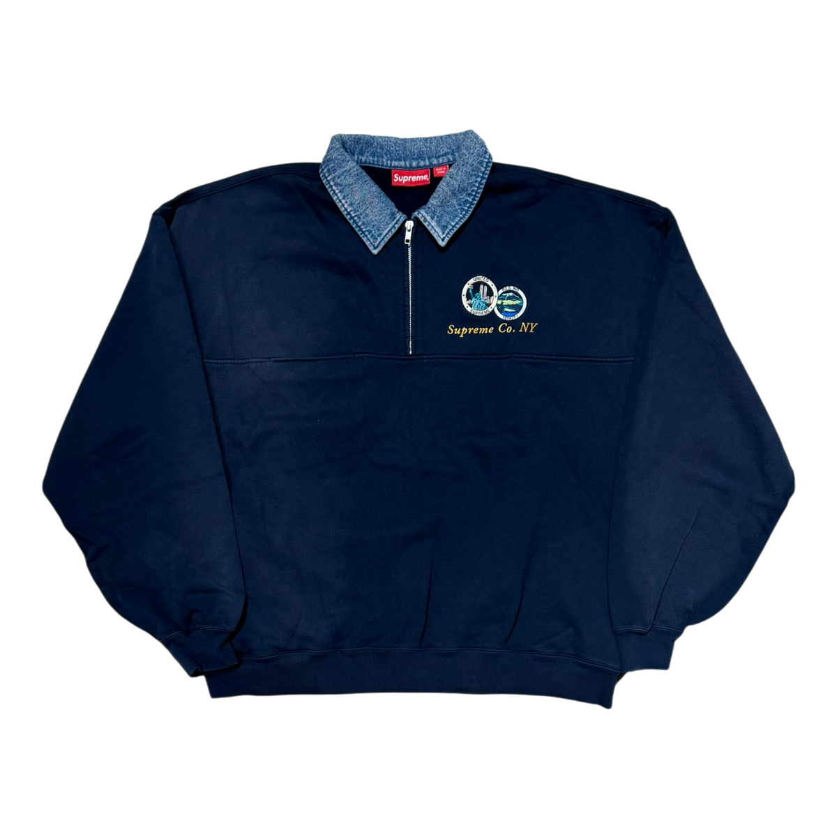Denim Collar Half Zip Sweatshirt