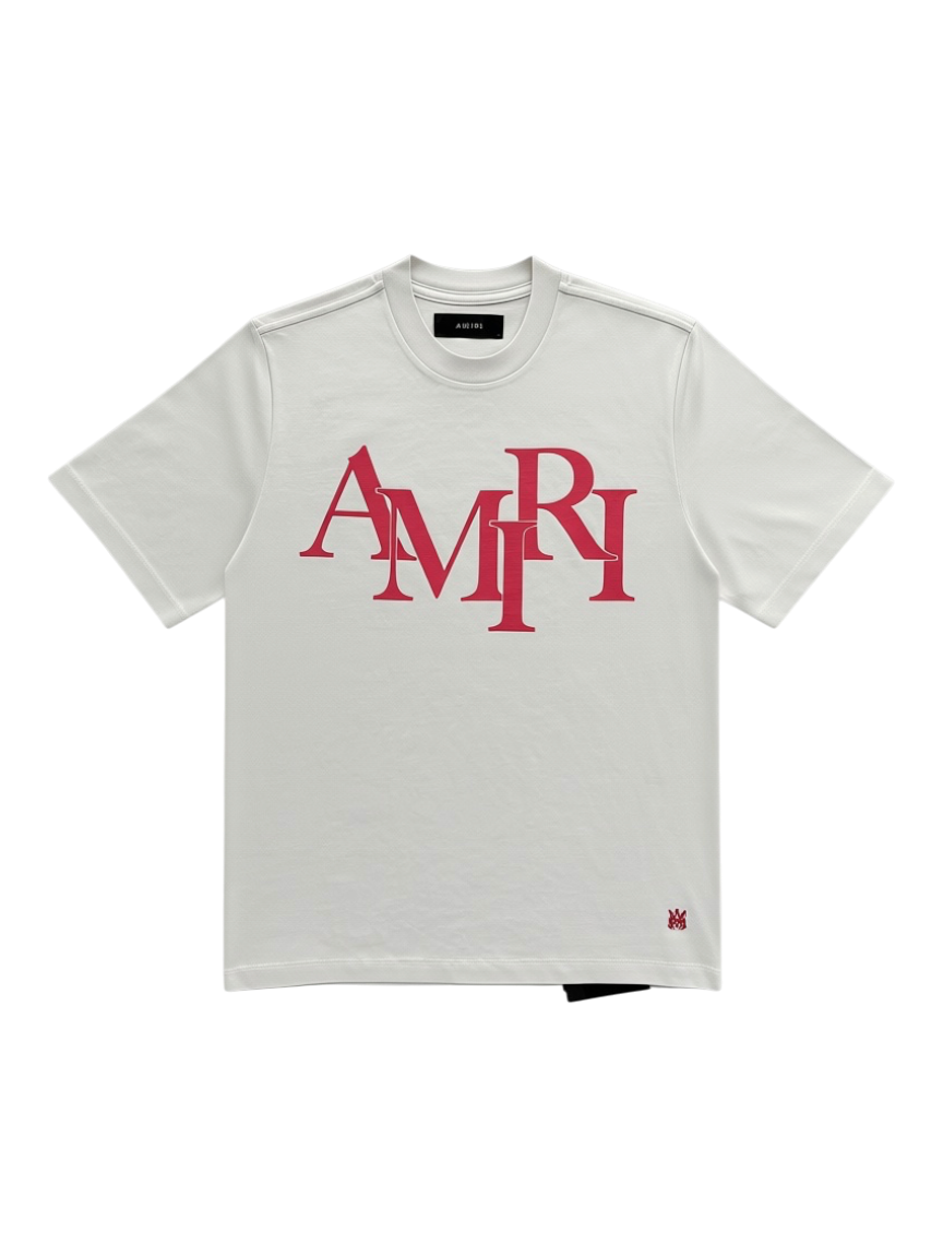 White & Red Staggered Logo T-Shirt