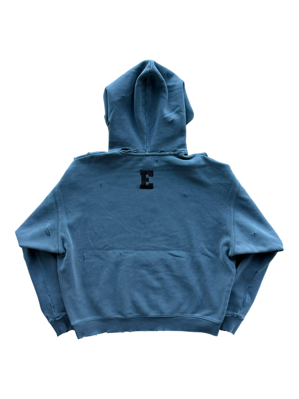 White & Black Croc Patch Distressed Hoodie Grey