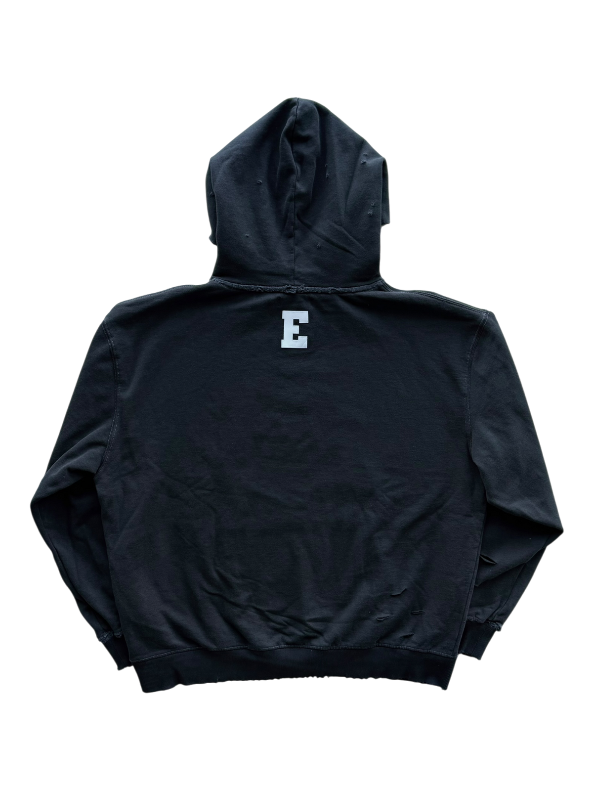 White & Black Patent Patch Distressed Hoodie Black