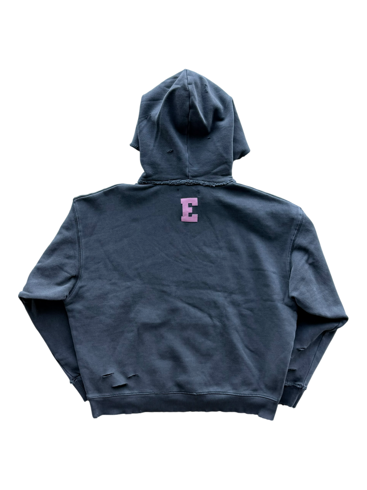 Two Toned Pink Patch Distressed Hoodie Grey