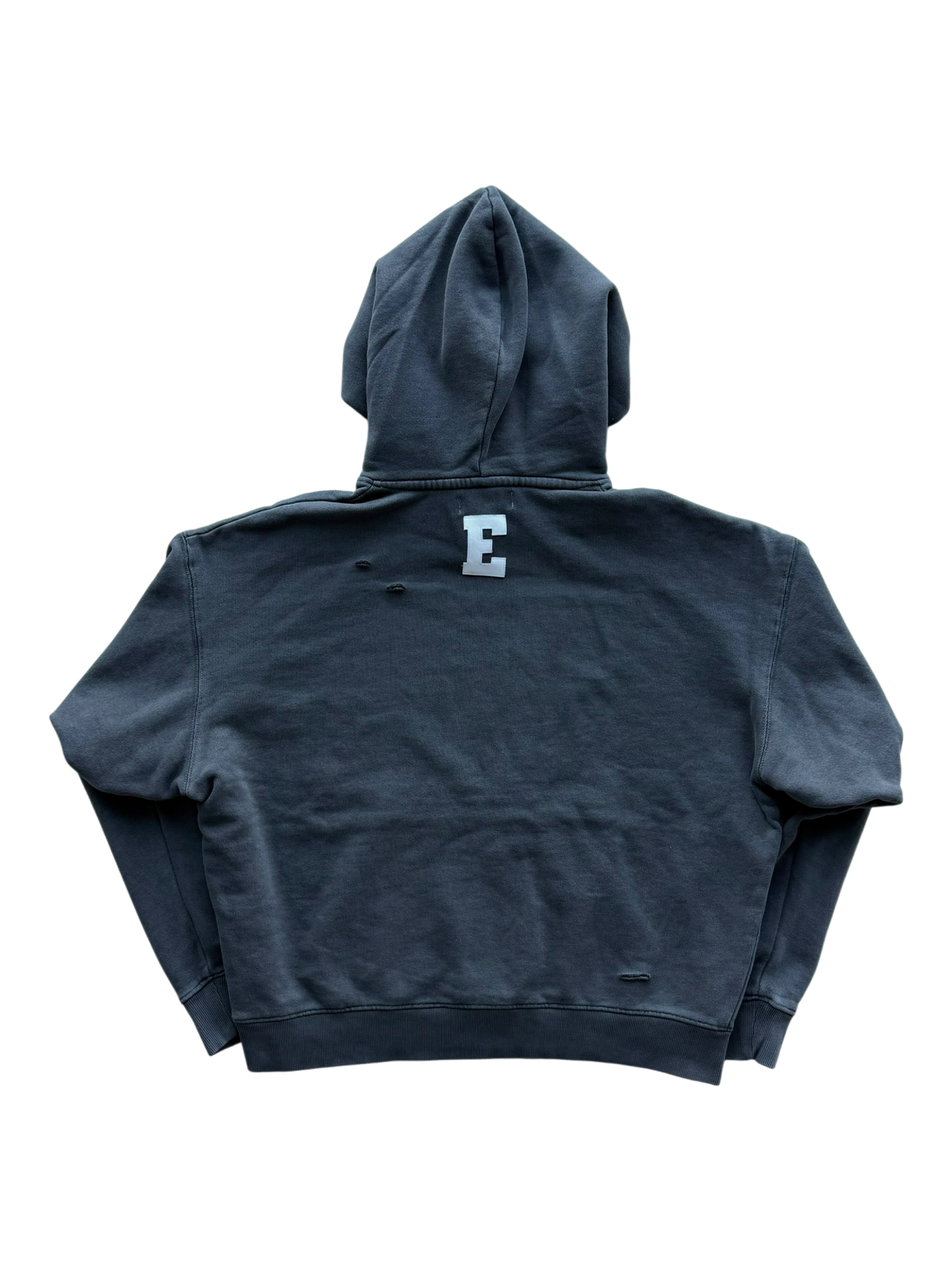 White & Red Patch Distressed Hoodie Grey