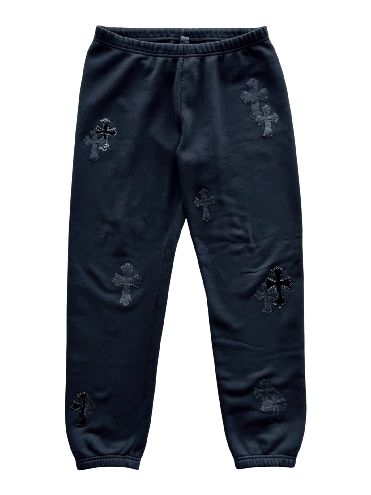 Patent Leather & Calf Hair Cross Patch Sweatpants Black