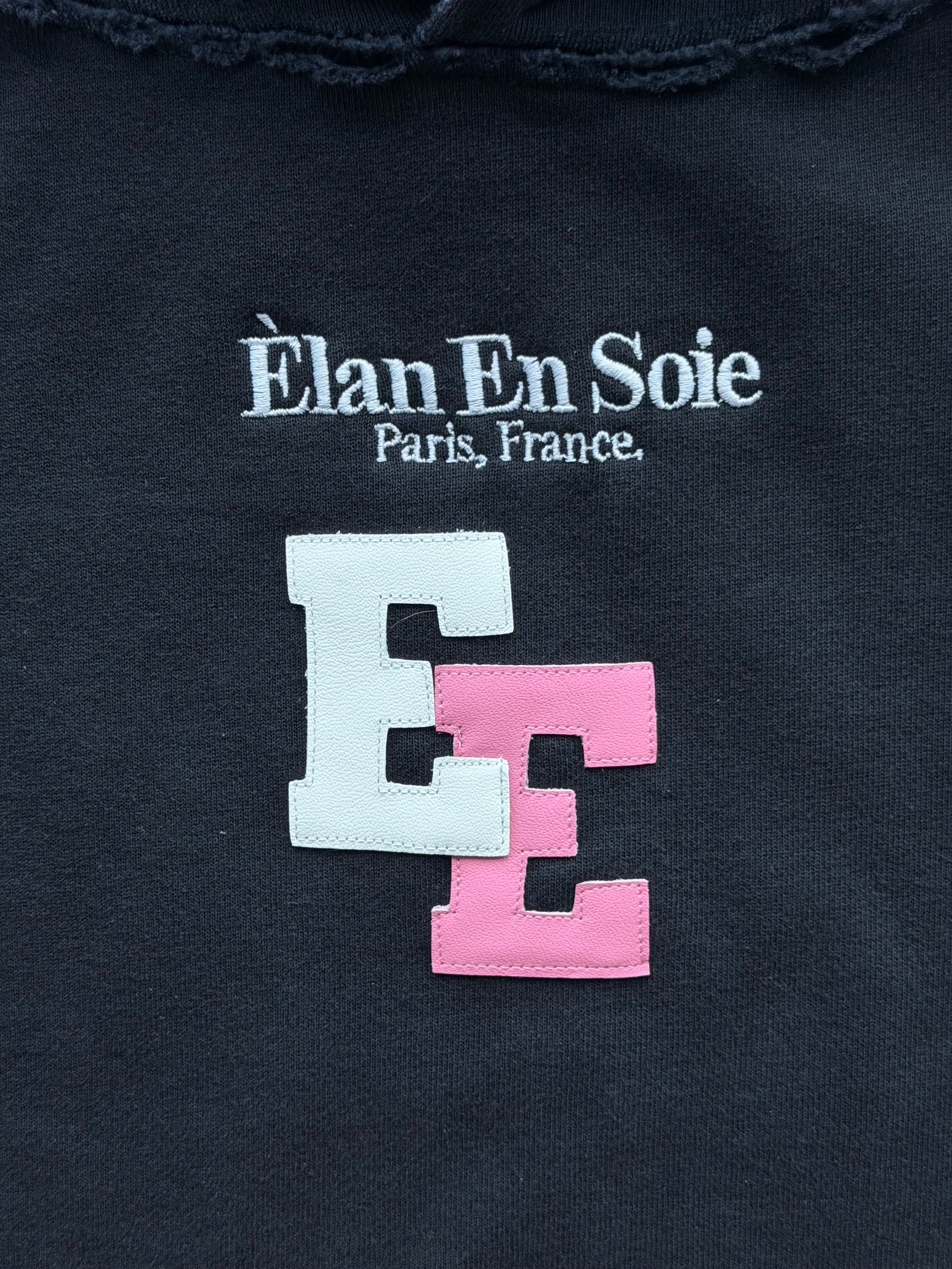 White & Pink Patch Distressed Hoodie Black