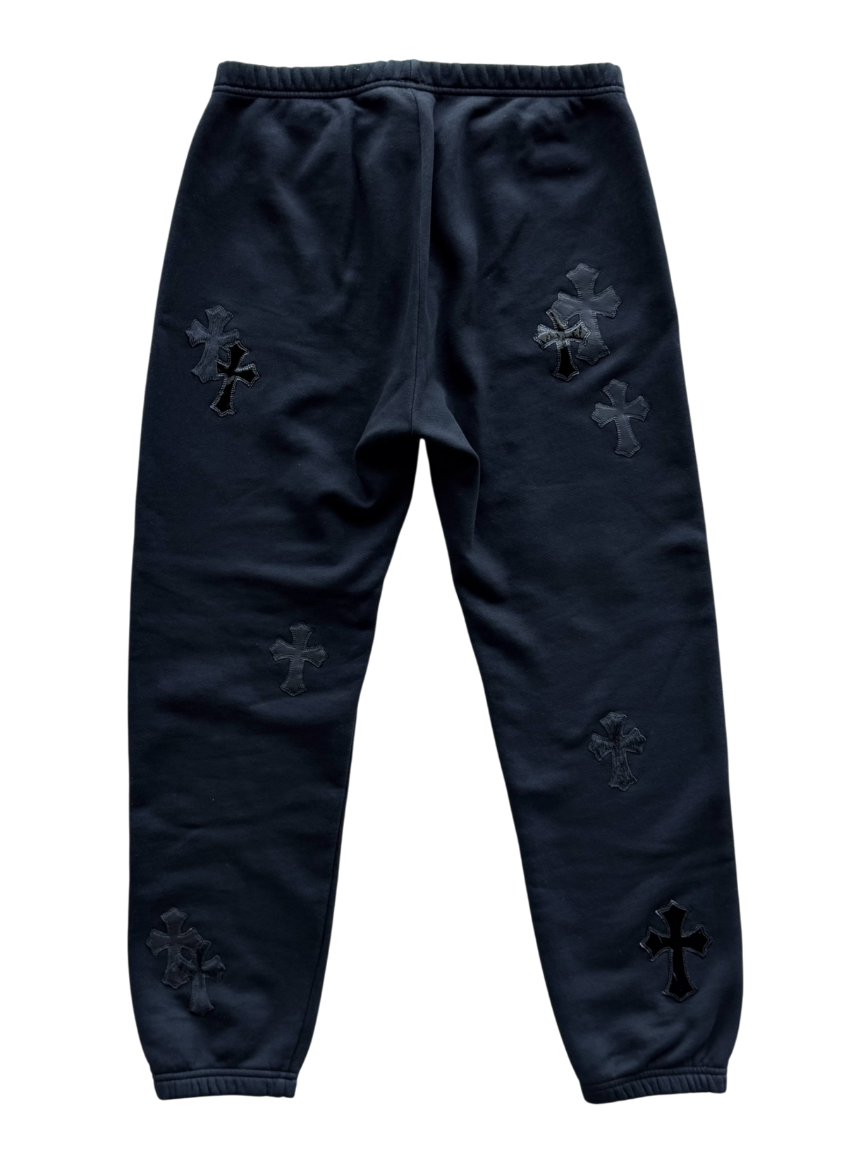 Patent Leather & Calf Hair Cross Patch Sweatpants Black