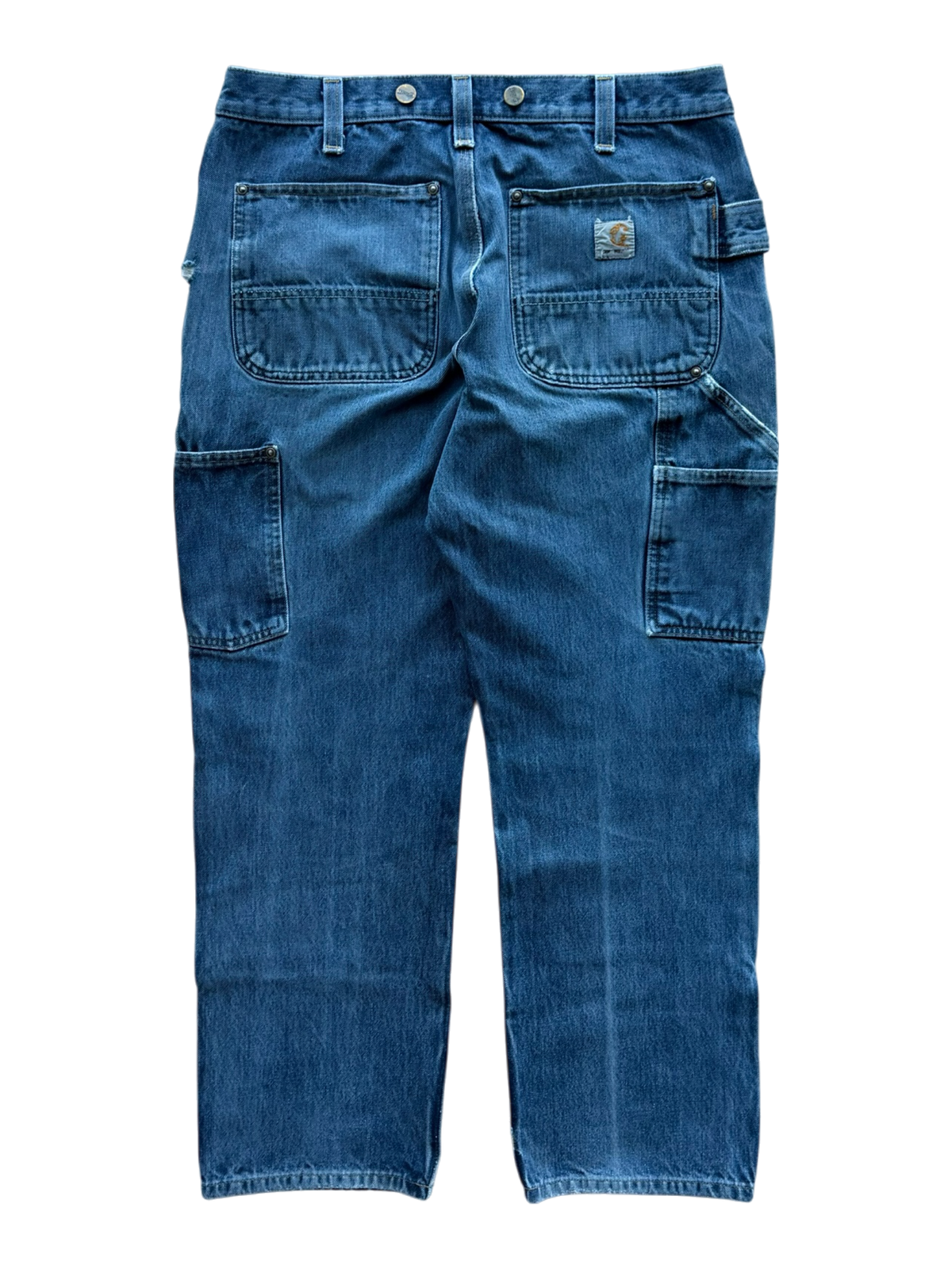 White & Blue Patch Denim Carpenter Pants Blue