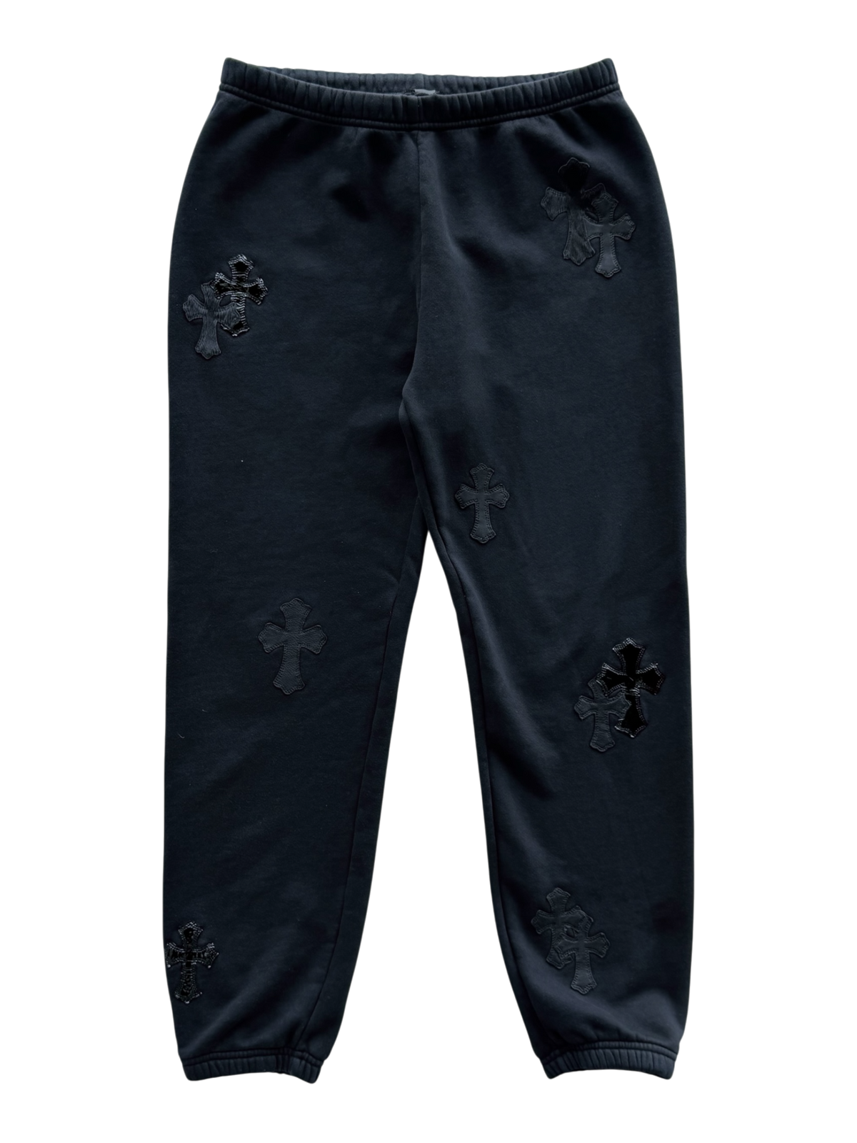 Patent Leather & Calf Hair Cross Patch Sweatpants Black