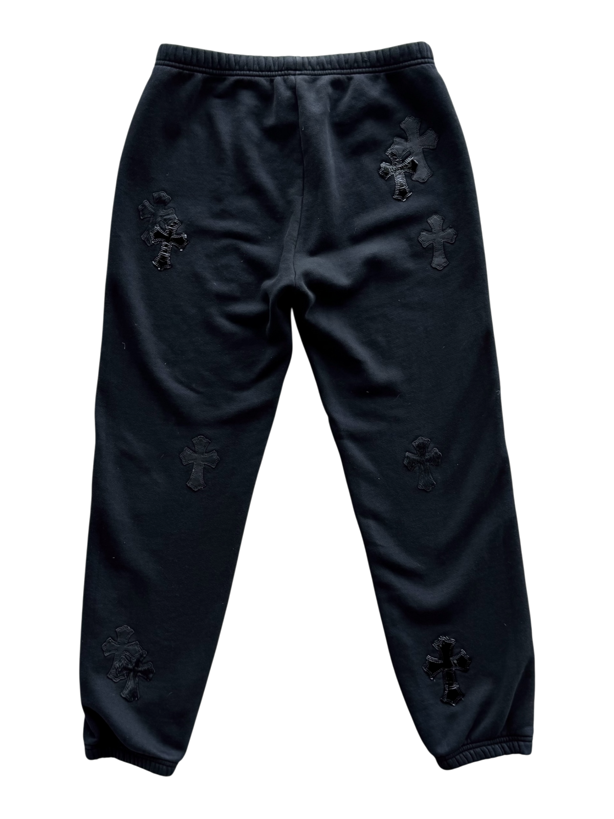 Patent Leather & Calf Hair Cross Patch Sweatpants Black