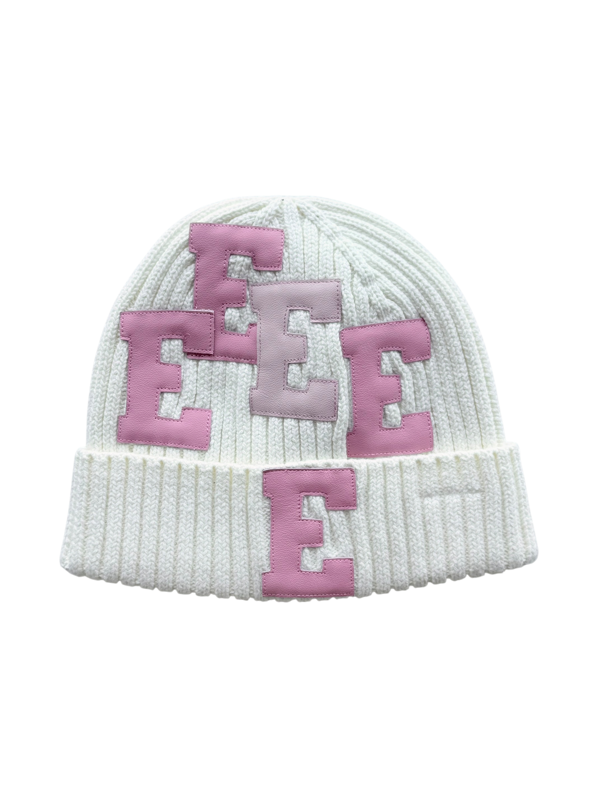 Two Toned Pink Patch Beanie White
