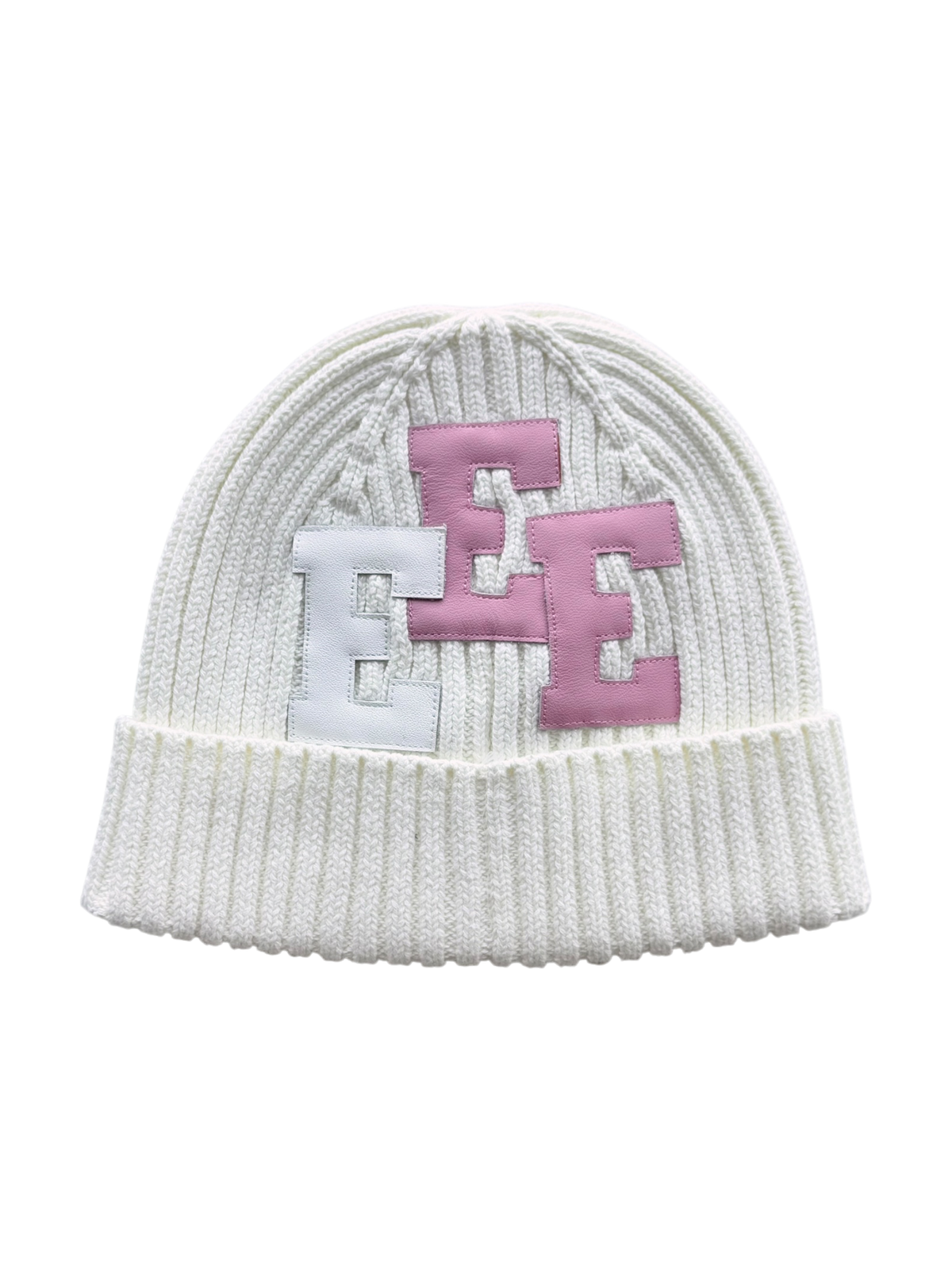 Two Toned Pink Patch Beanie White