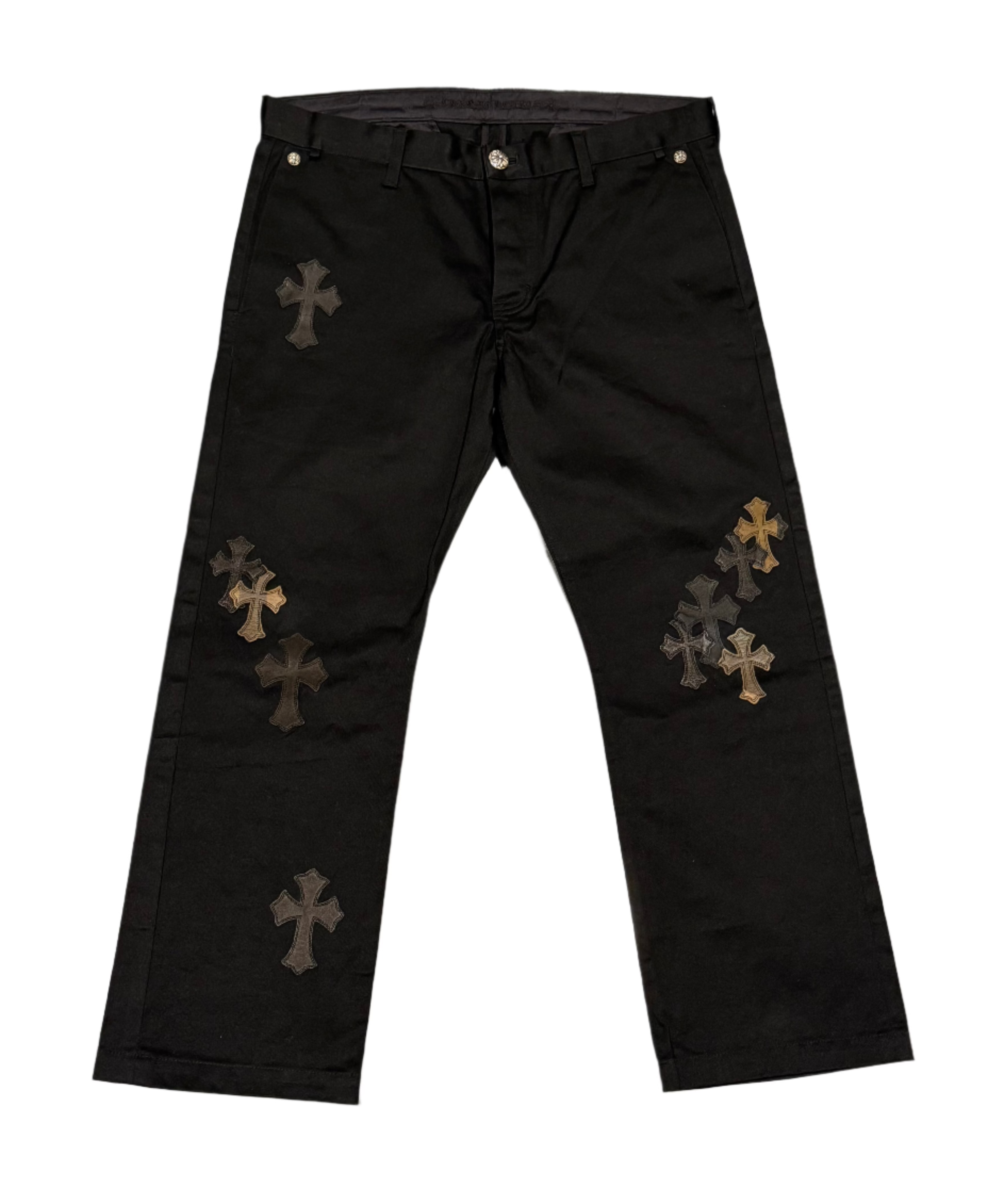 Chrome Hearts Chino Pants Black Camo Cross Patches Flooded Jeans