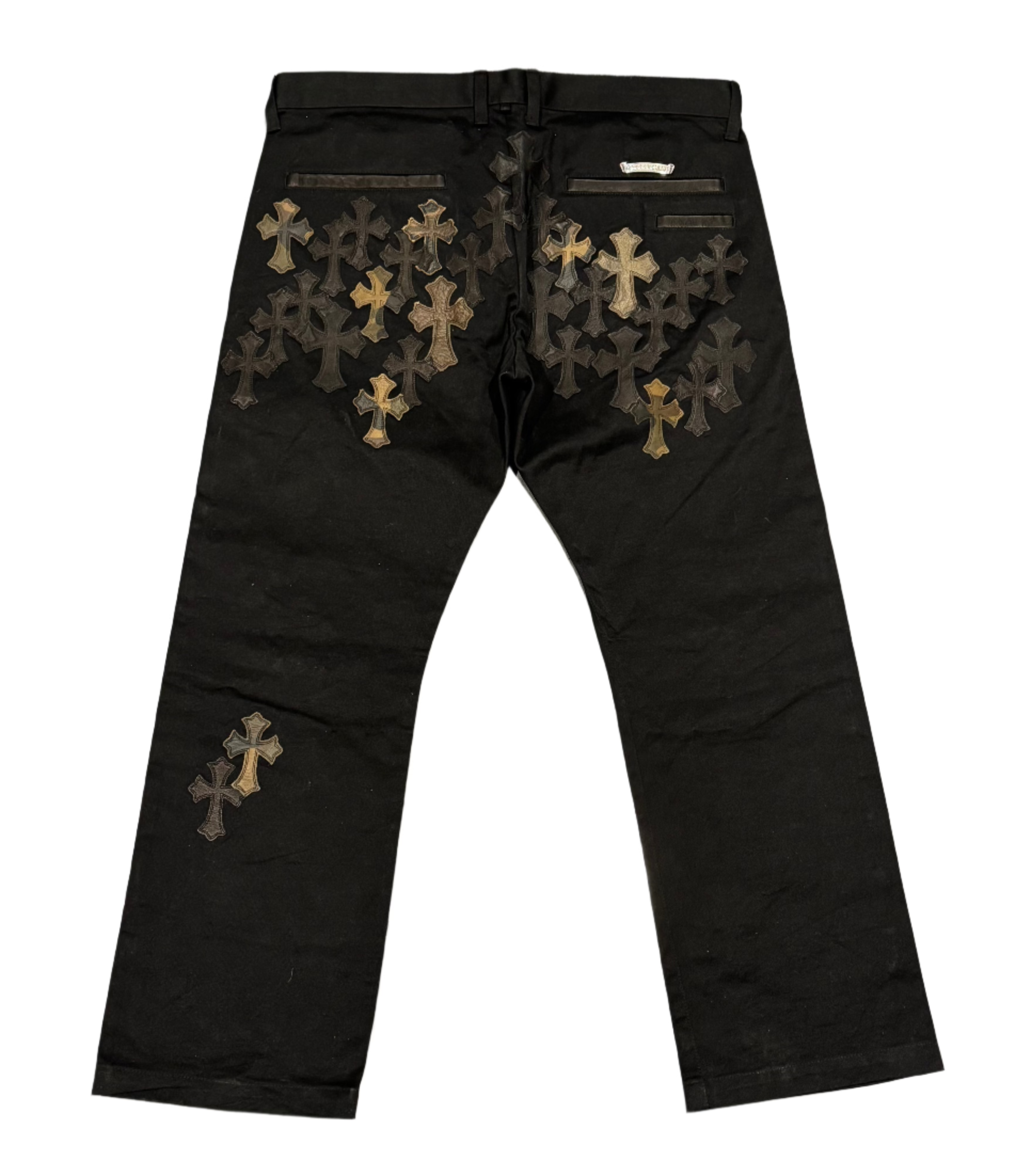 Chrome Hearts Chino Pants Black Camo Cross Patches Flooded Jeans