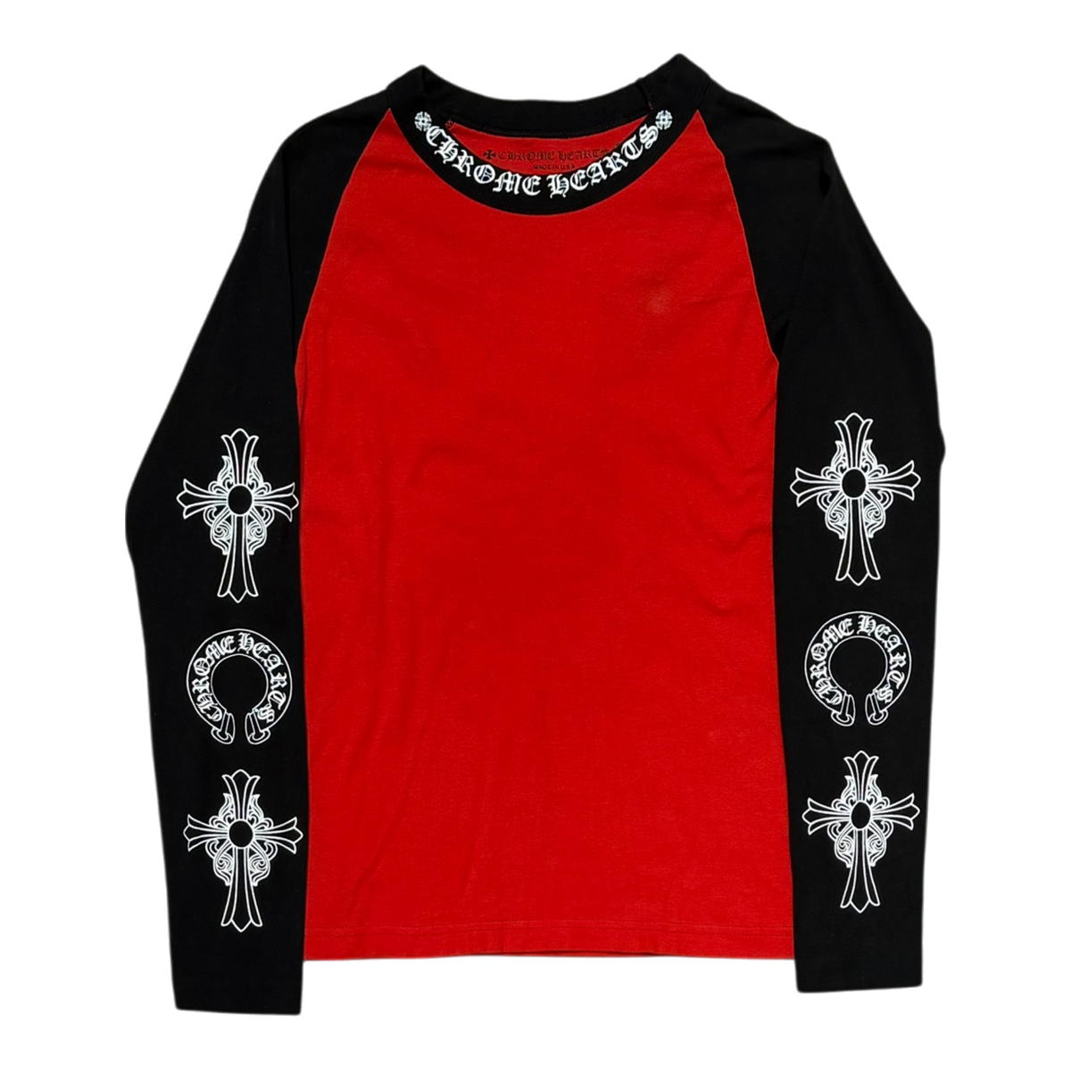 Red & Black Horseshoe Cross Long Sleeve Tee