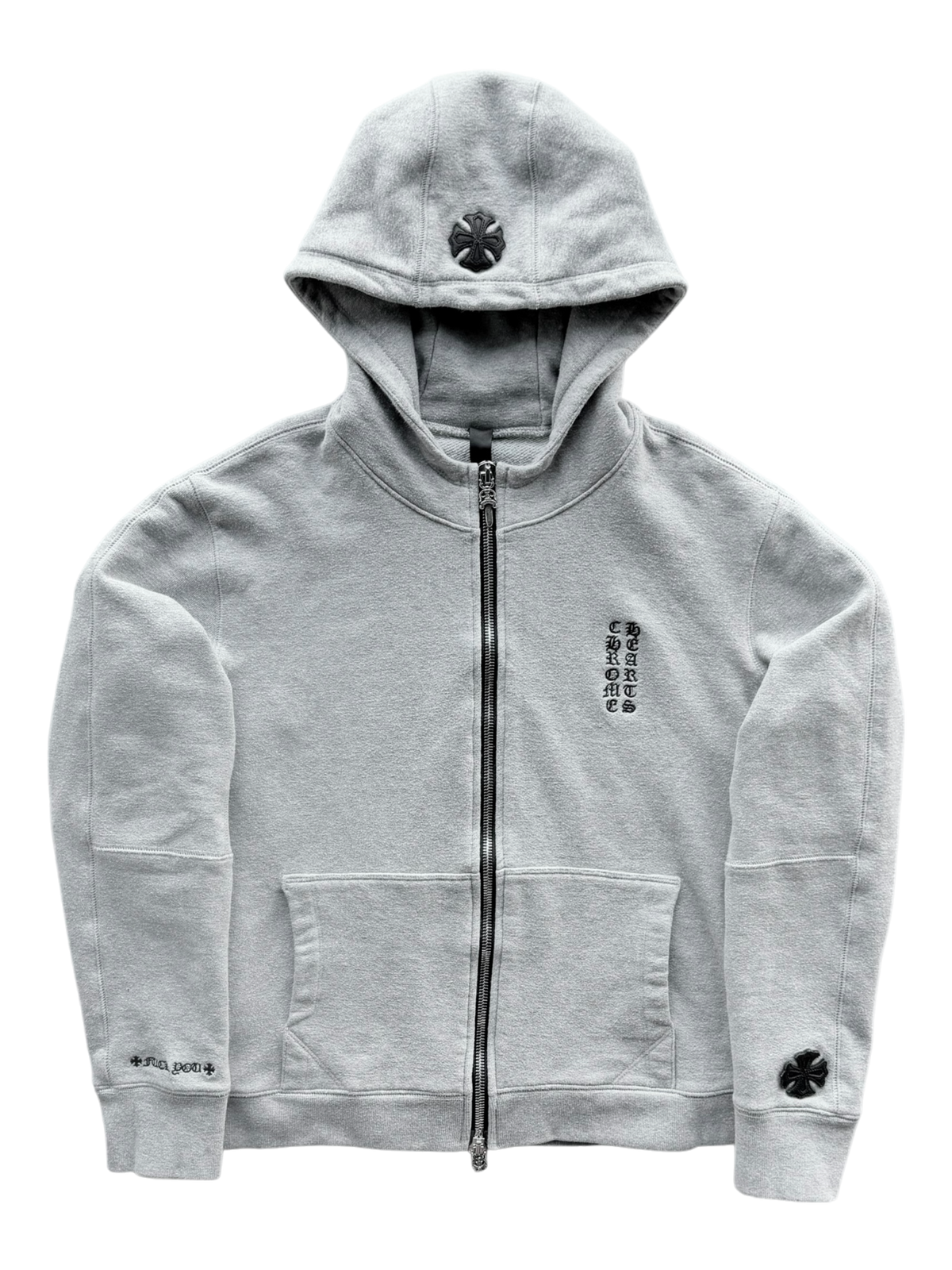 Plus Cross Patch Zip Up Hoodie Grey
