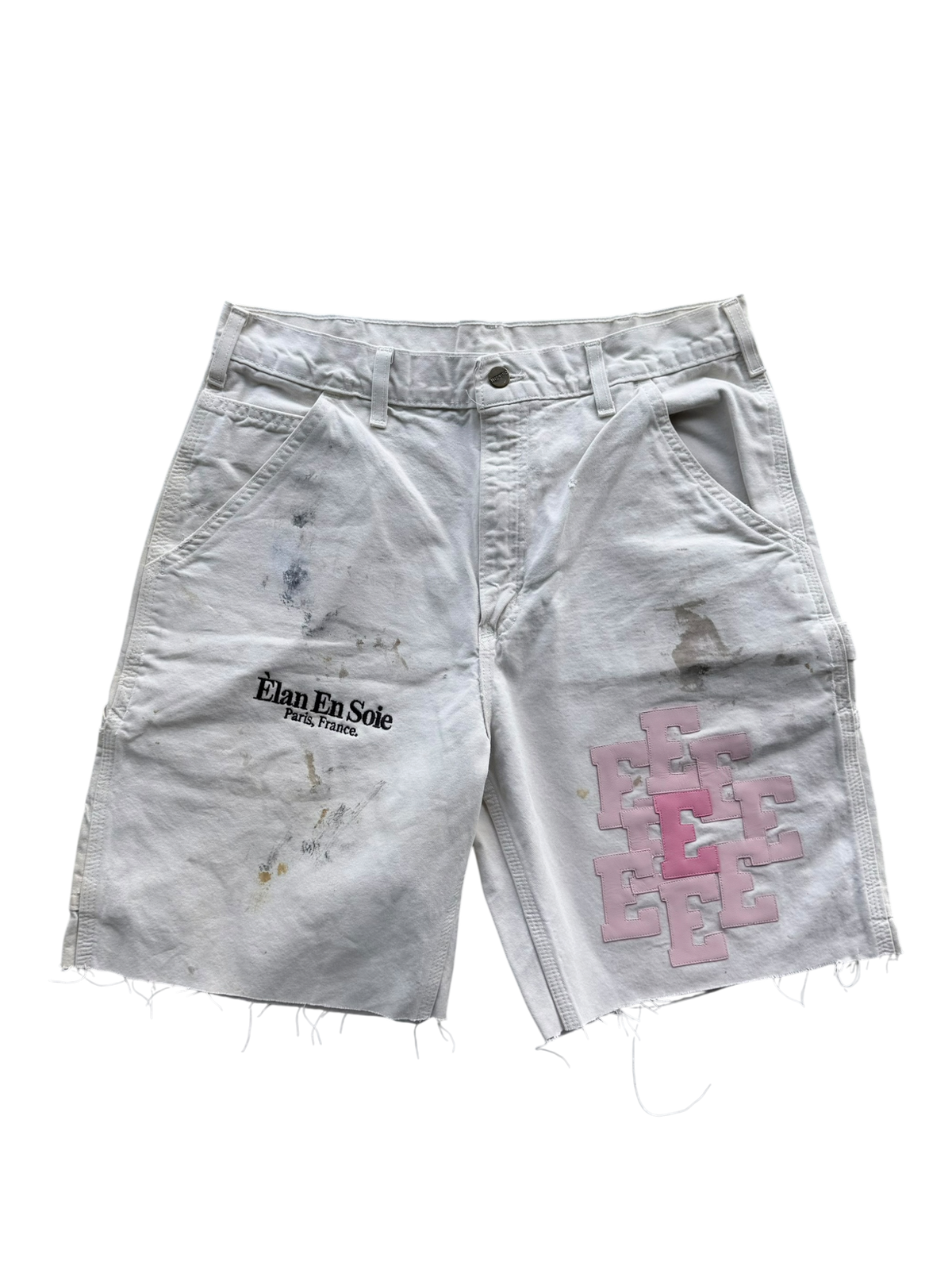 Two Toned Pink Cluster Patch Shorts White