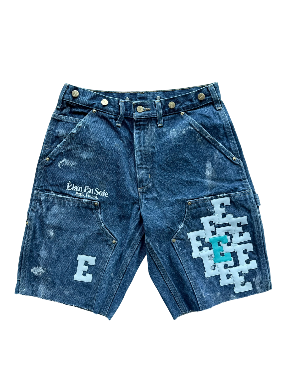 Sky Blue & Teal Cluster Patch Shorts Dark Blue