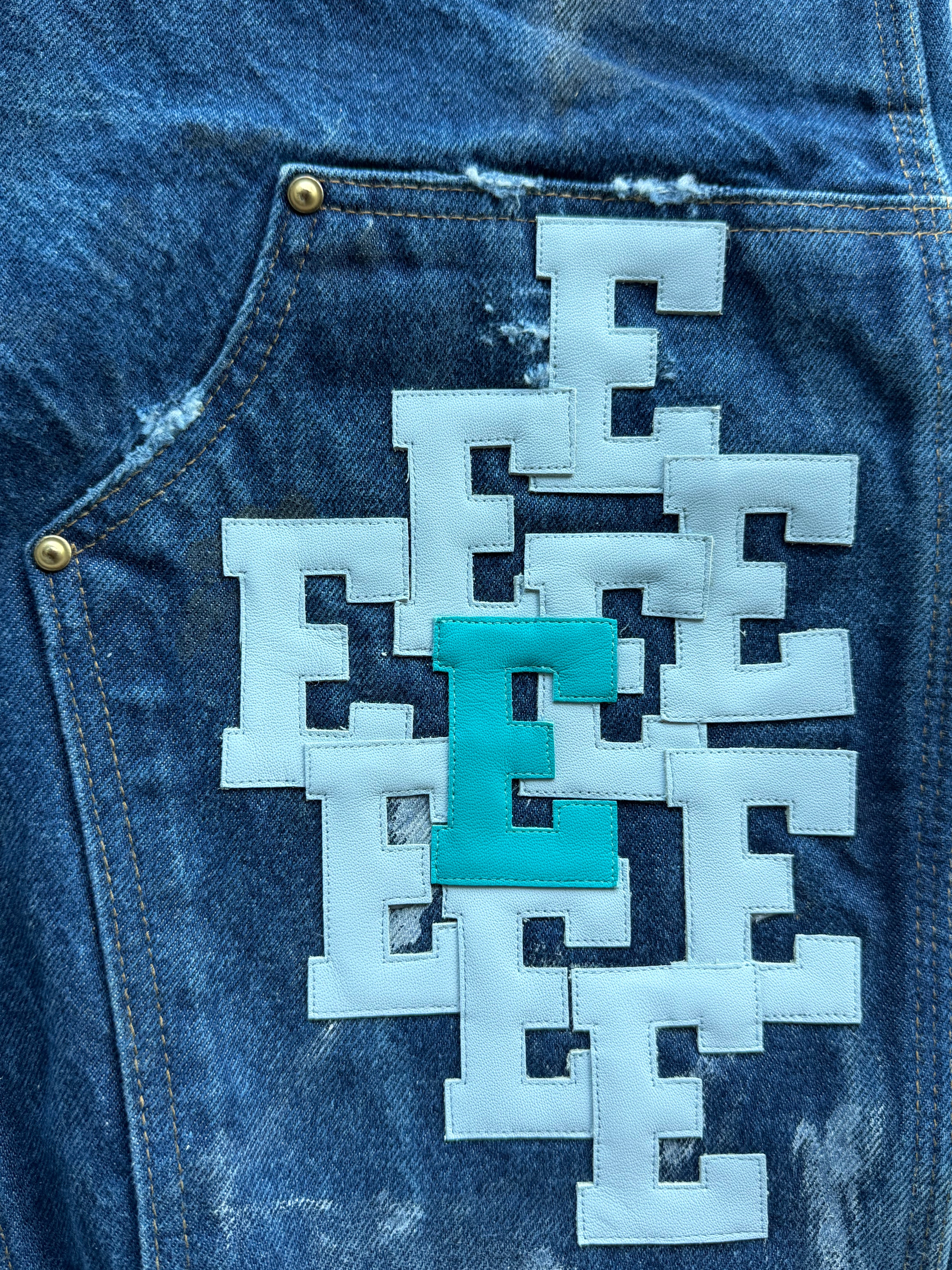 Sky Blue & Teal Cluster Patch Shorts Dark Blue