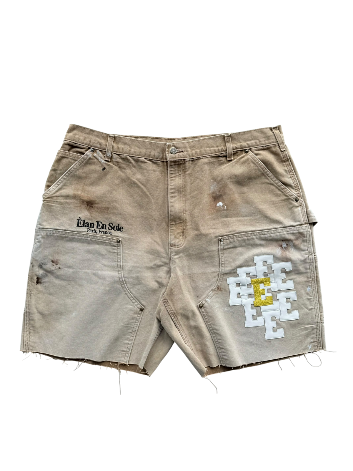 White & Yellow Croc Cluster Patch Shorts Tan