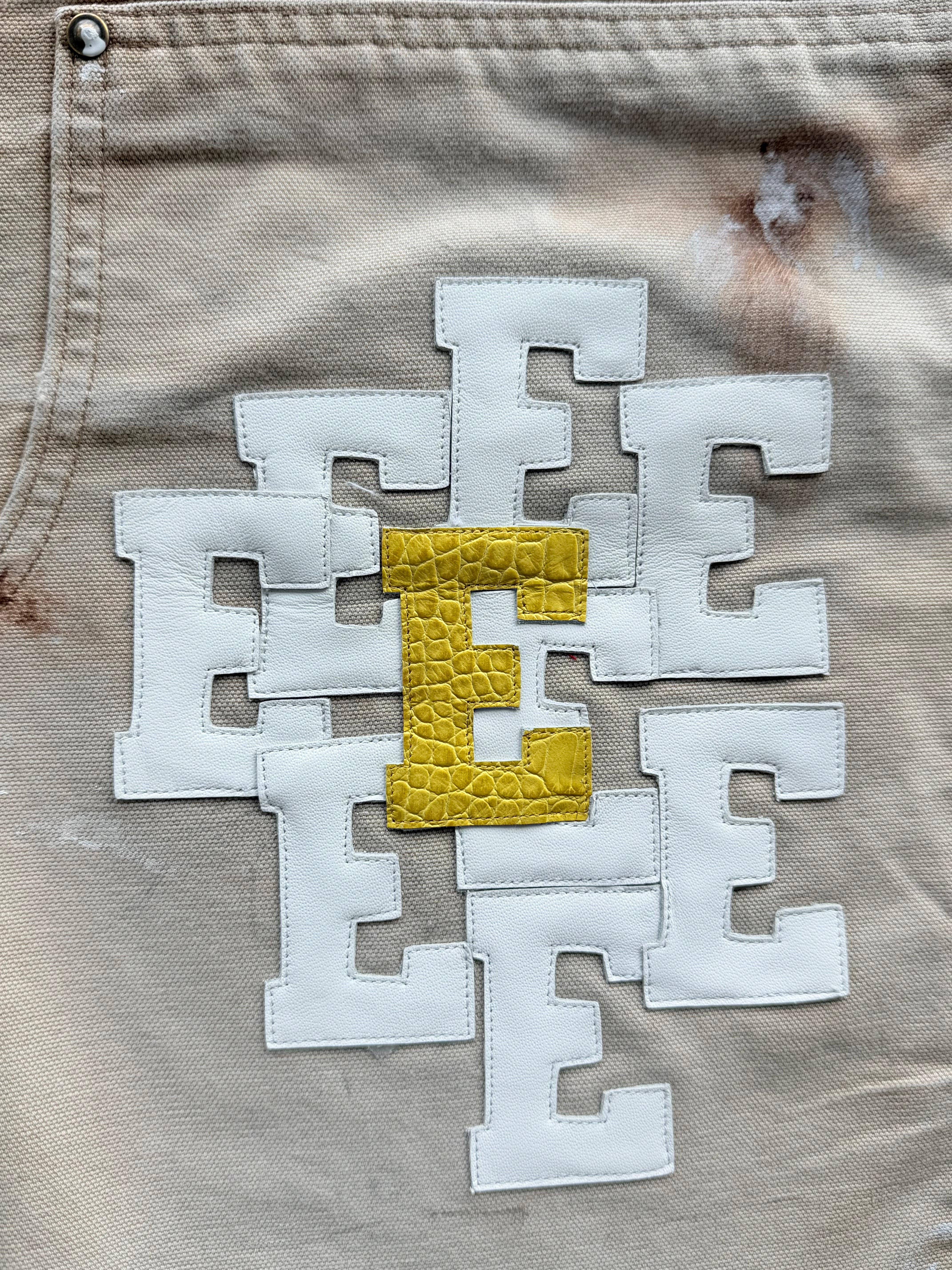 White & Yellow Croc Cluster Patch Shorts Tan