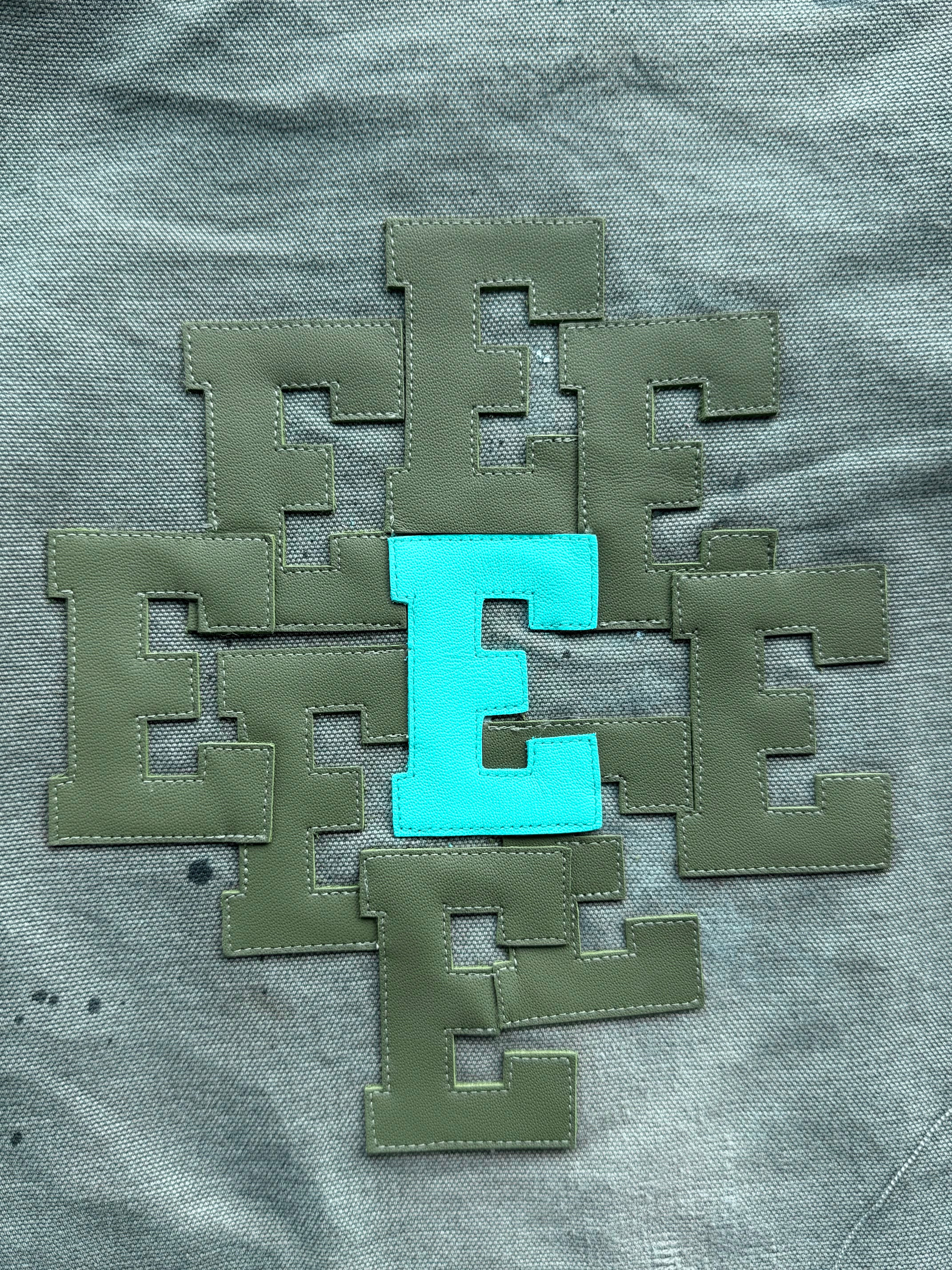 Army Green & Teal Cluster Patch Shorts Grey
